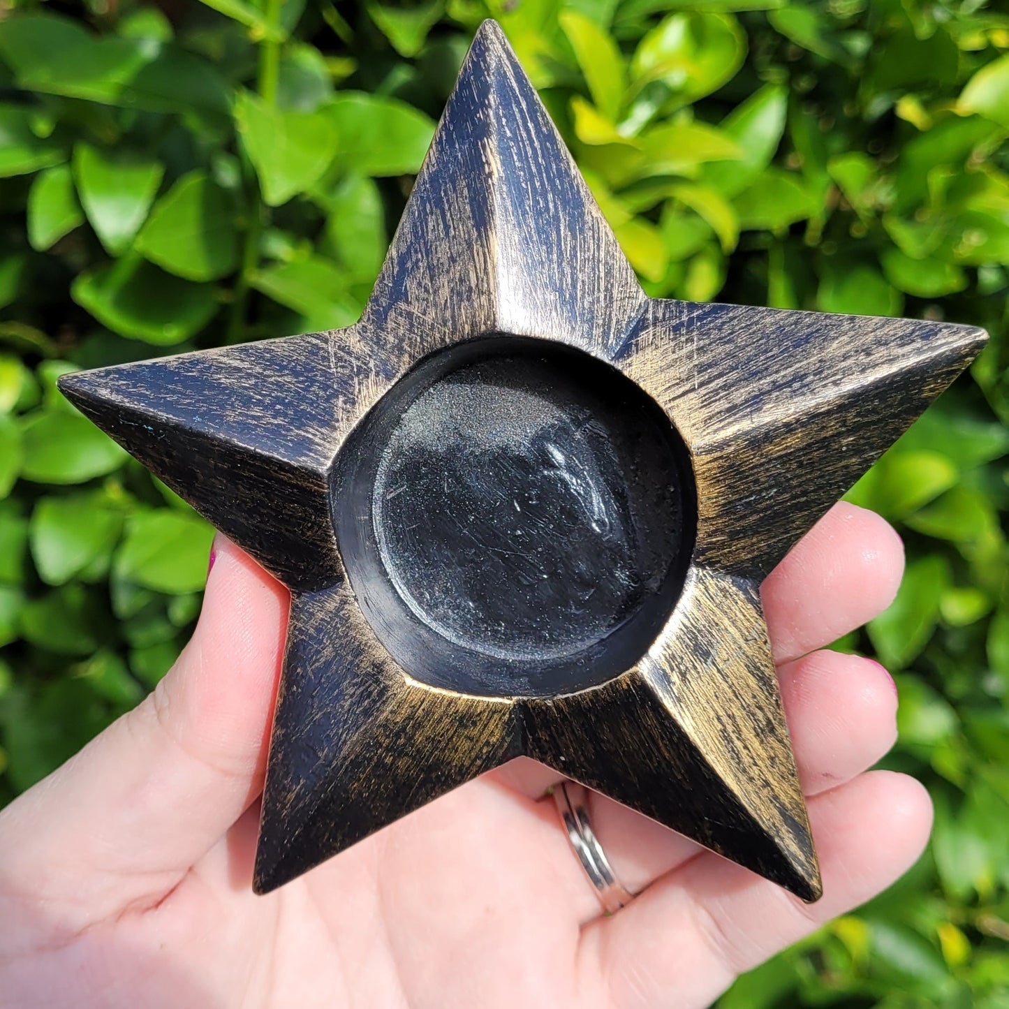 Wood Star Shaped Sphere Display Stand, in Black and Bronze, for Crystal Balls 2" to 3.5" (50mm to 90mm)