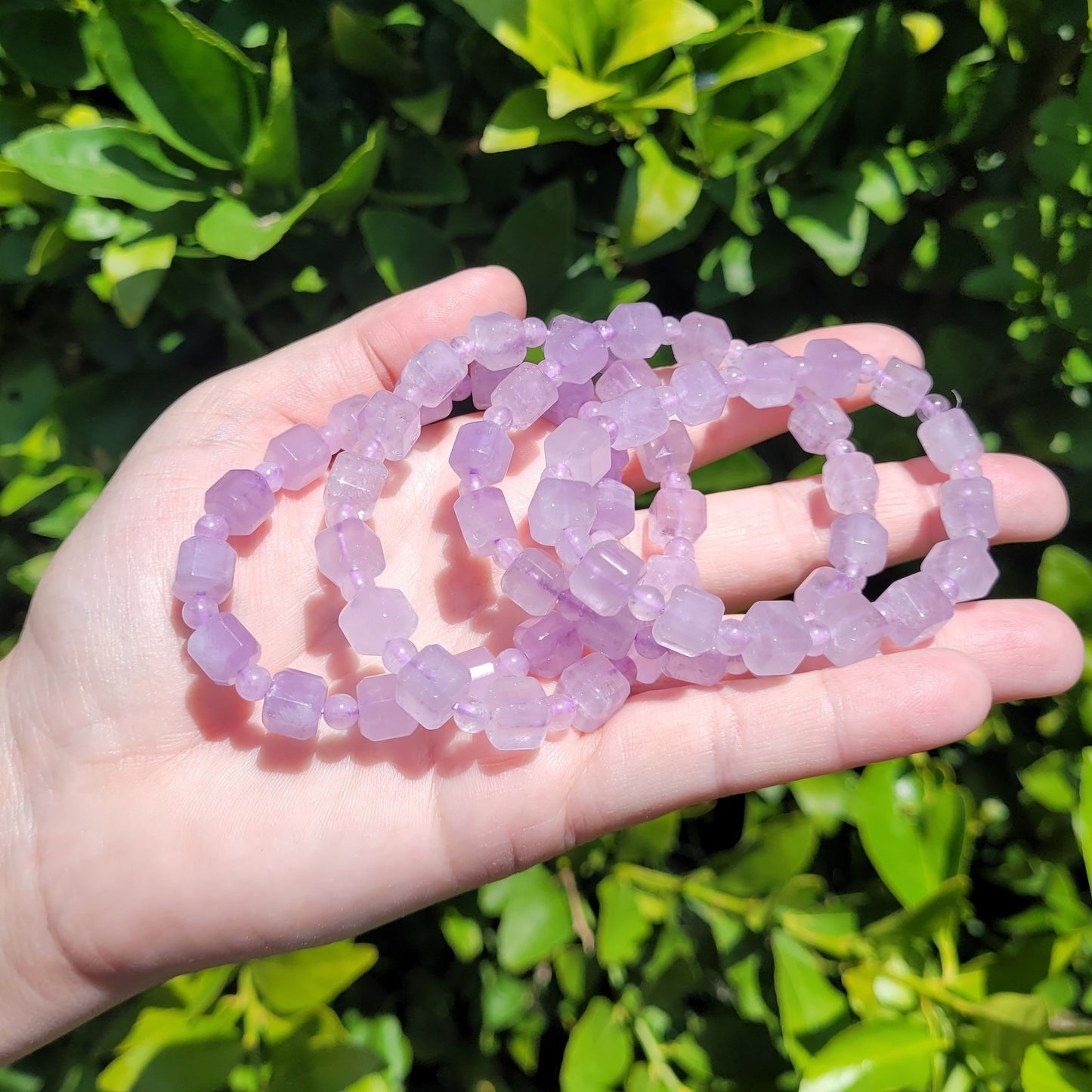 Lavendar Amethyst Square and Round Crystal Beaded Stretch Bracelet, 8mm