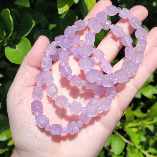 Purple Lavendar Amethyst Square and Round Crystal Beaded Stretch Bracelet, 8mm