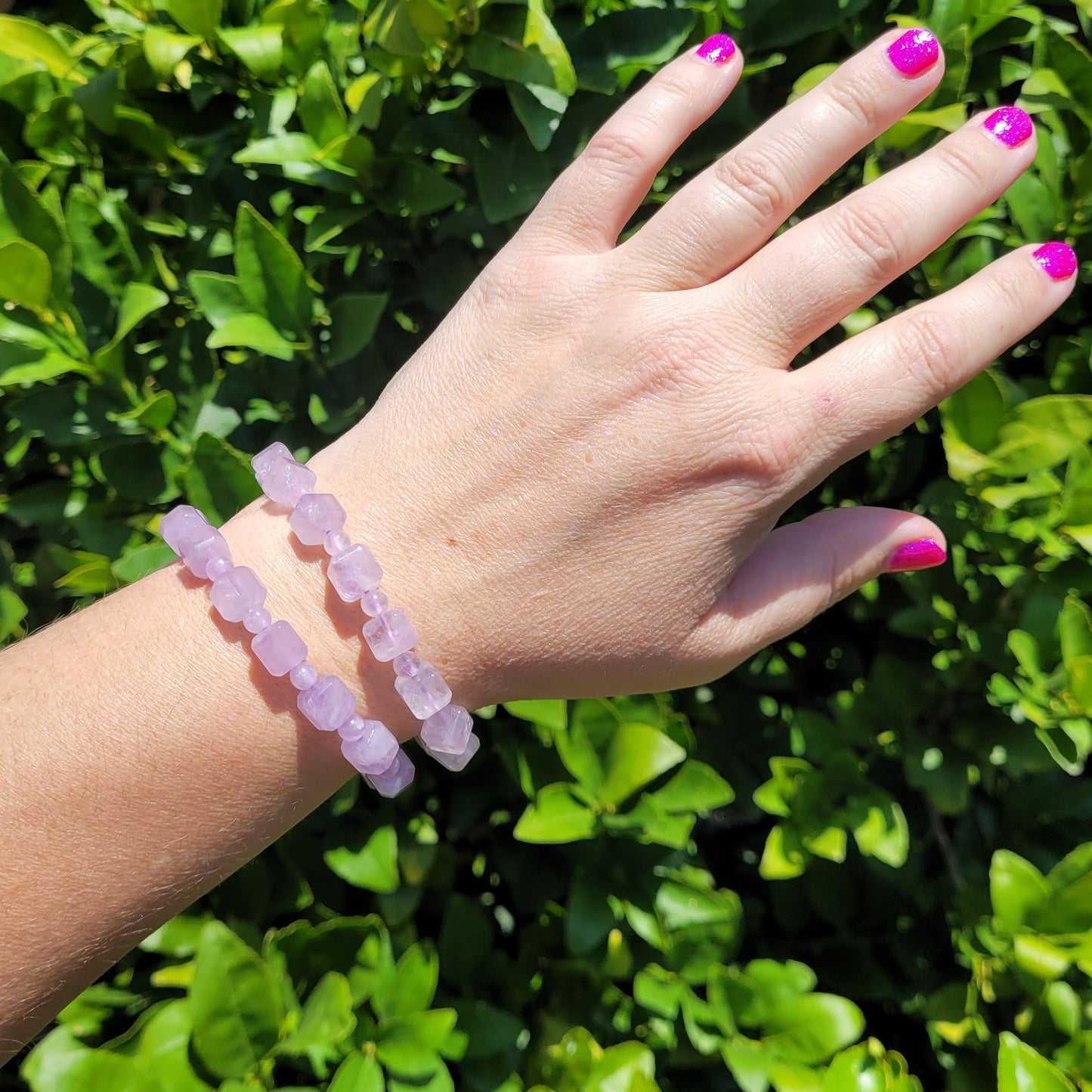 Lavendar Amethyst Square and Round Crystal Beaded Stretch Bracelet, 8mm