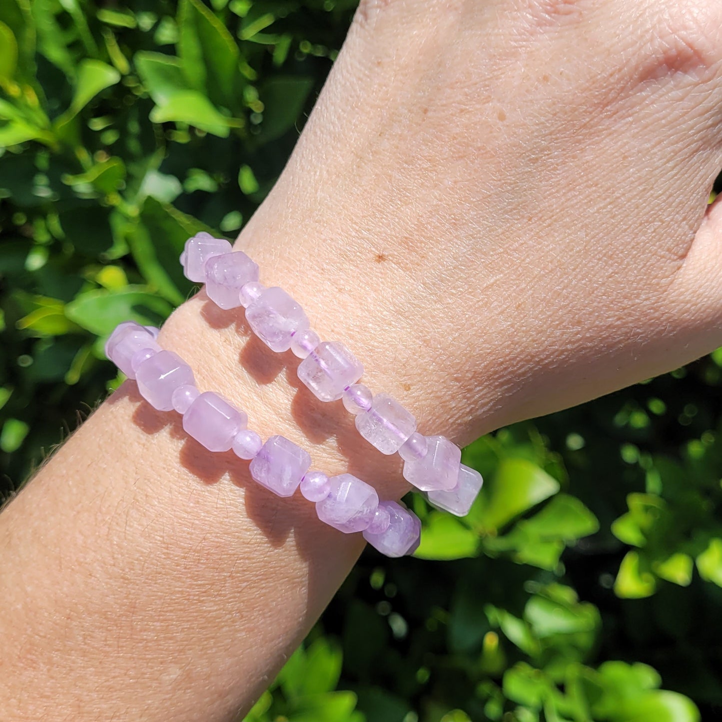 Lavendar Amethyst Square and Round Crystal Beaded Stretch Bracelet, 8mm