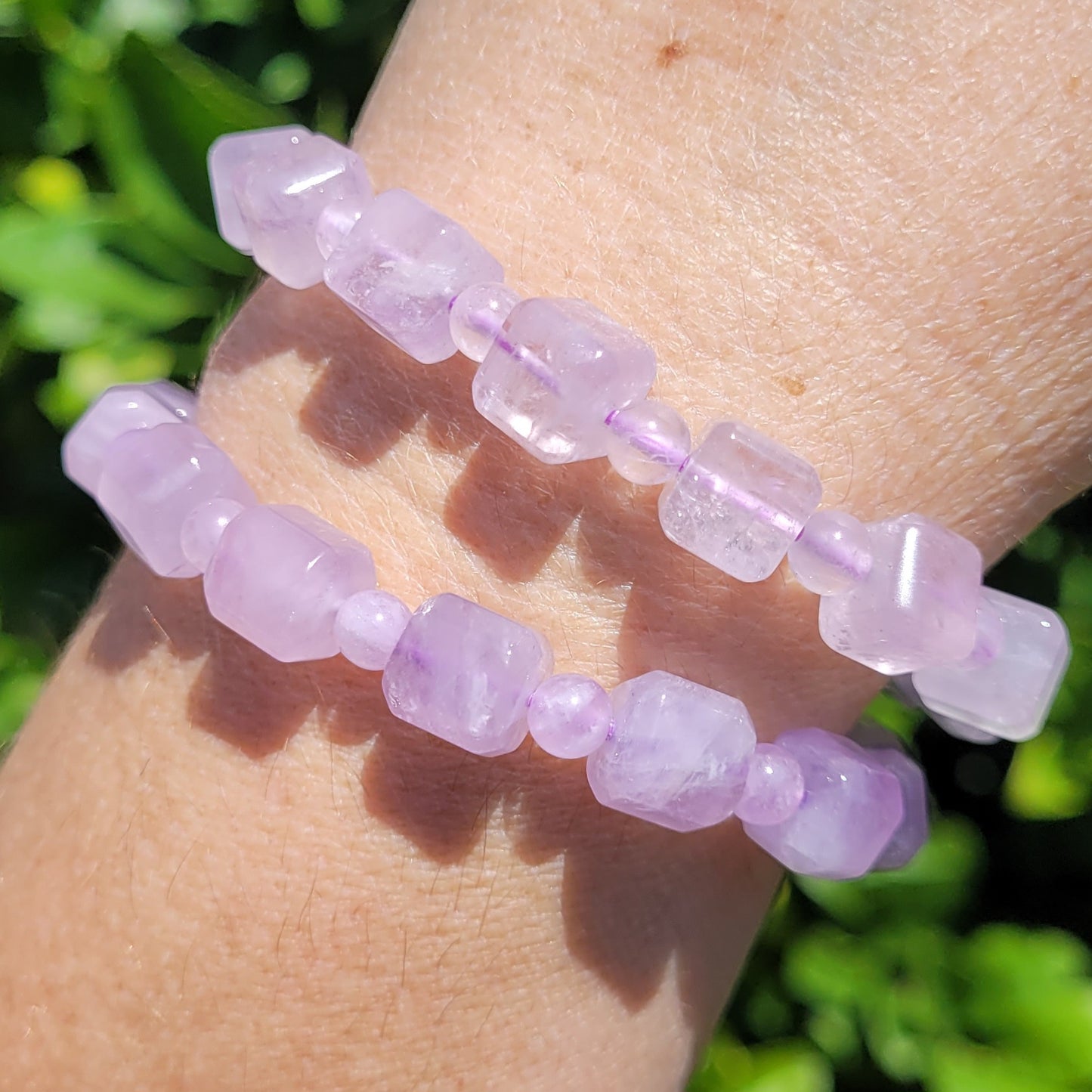 Lavendar Amethyst Square and Round Crystal Beaded Stretch Bracelet, 8mm