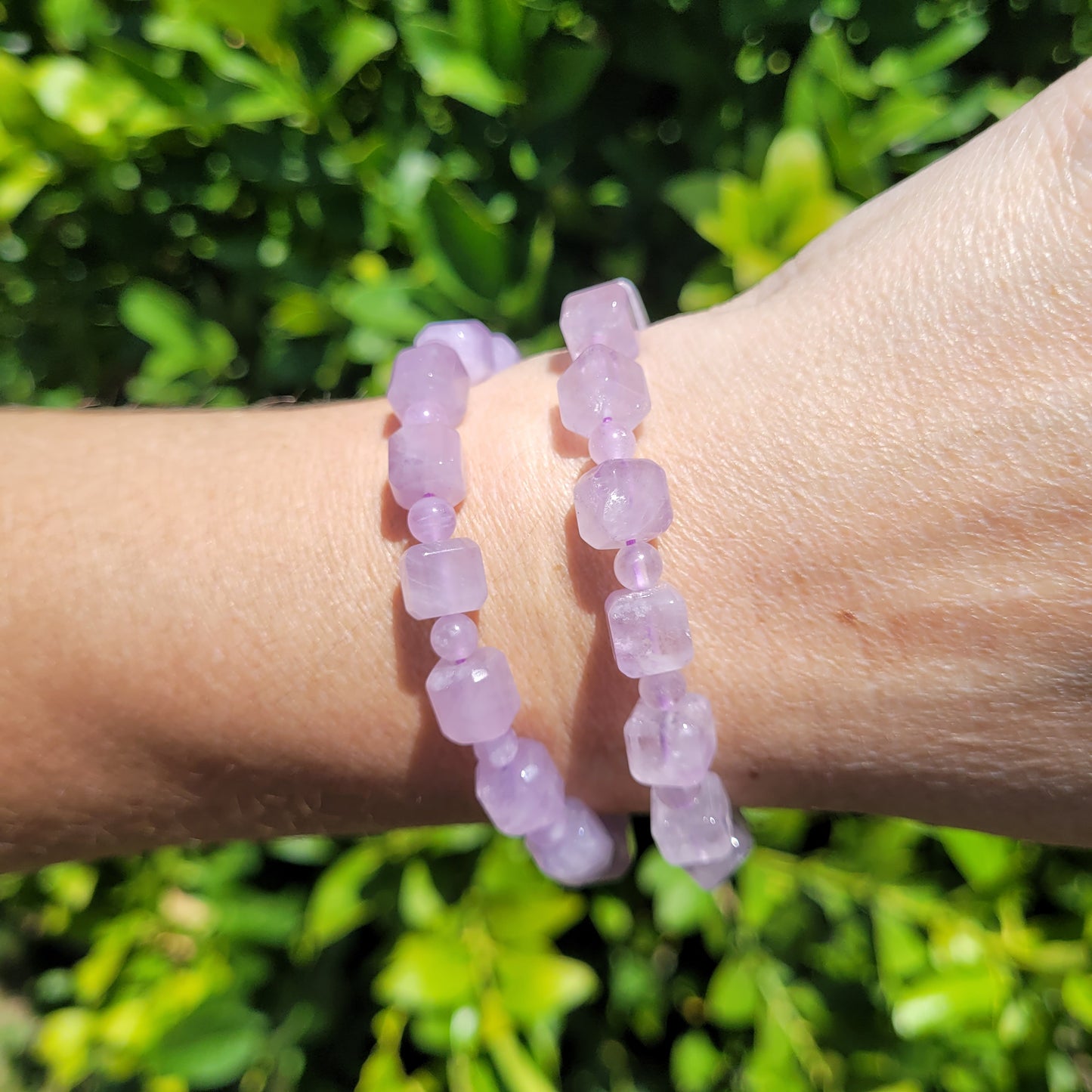 Lavendar Amethyst Square and Round Crystal Beaded Stretch Bracelet, 8mm