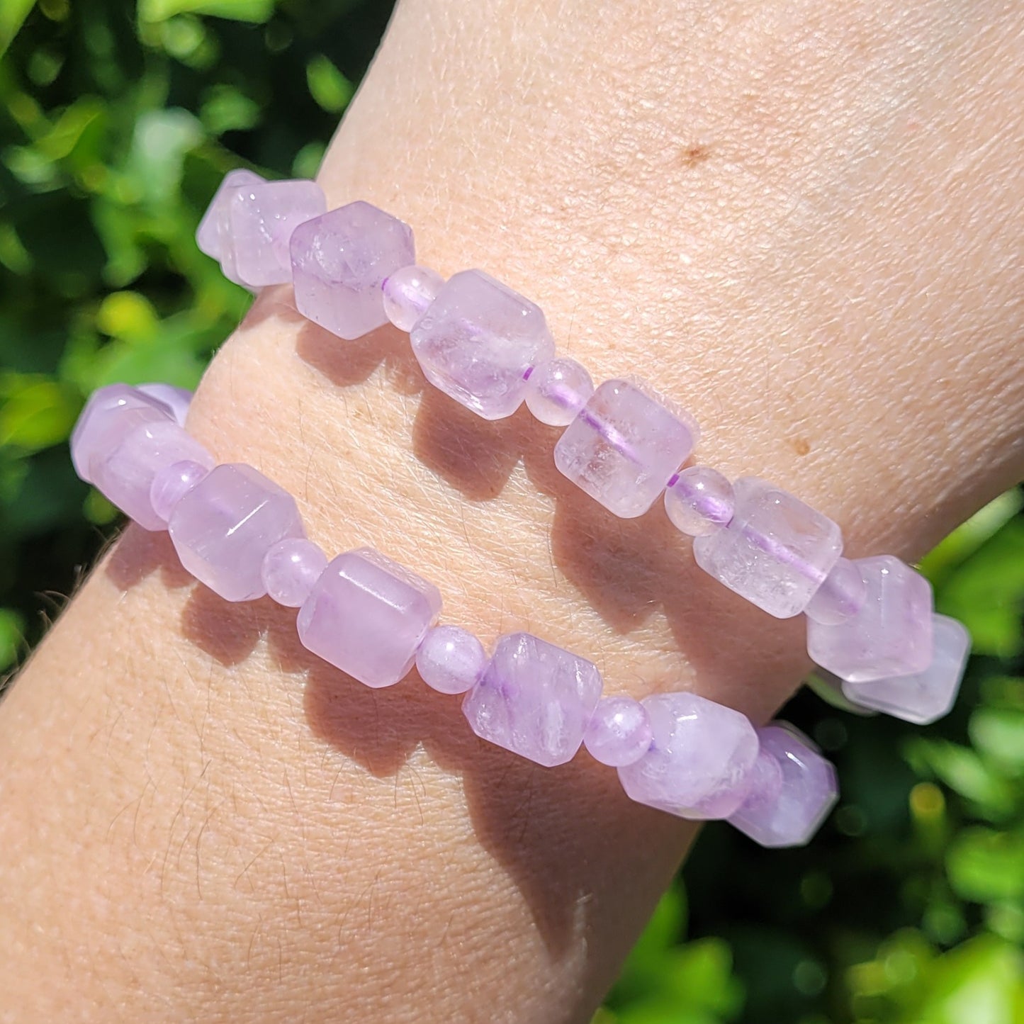 Lavendar Amethyst Square and Round Crystal Beaded Stretch Bracelet, 8mm