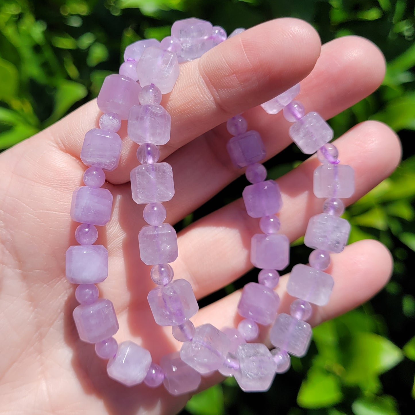 Lavendar Amethyst Square and Round Crystal Beaded Stretch Bracelet, 8mm