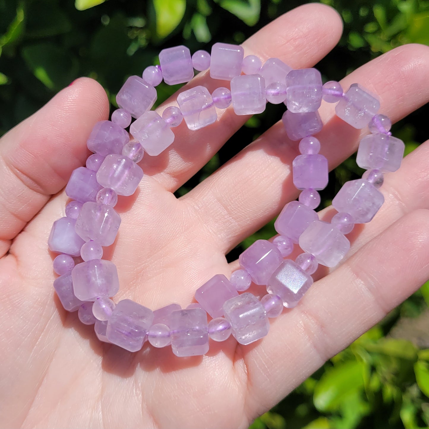 Lavendar Amethyst Square and Round Crystal Beaded Stretch Bracelet, 8mm