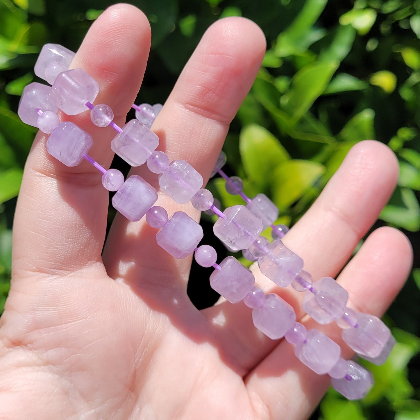 Purple Lavendar Amethyst Square and Round Crystal Beaded Stretch Bracelet, 8mm