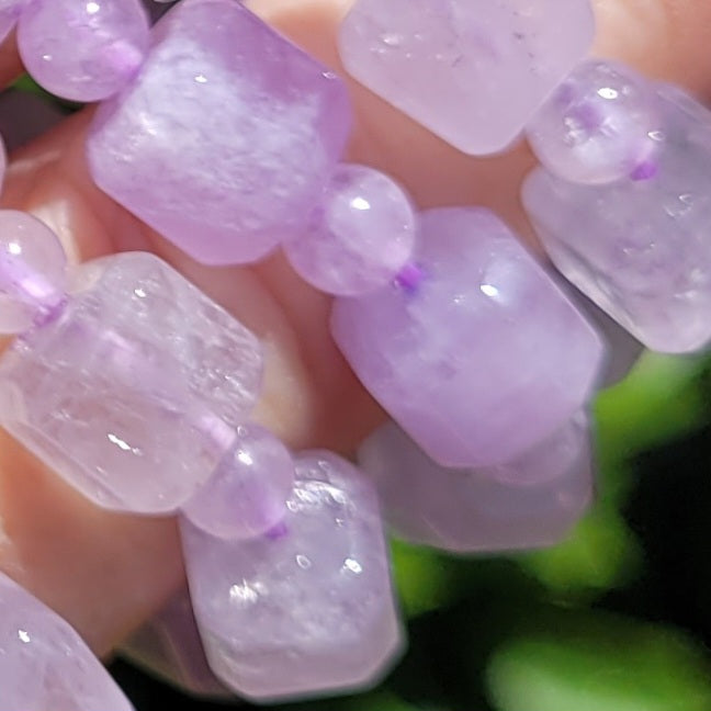 Purple Lavendar Amethyst Square and Round Crystal Beaded Stretch Bracelet, 8mm