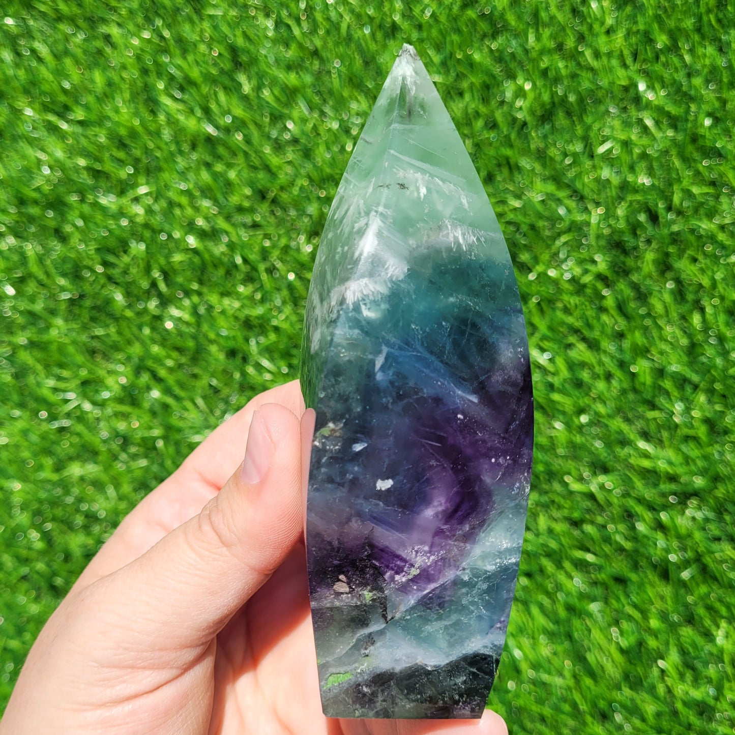 Snowflake Fluorite Crystal Flame, 5.1", 391g, Blue Feather Fluorite Flame (#D)