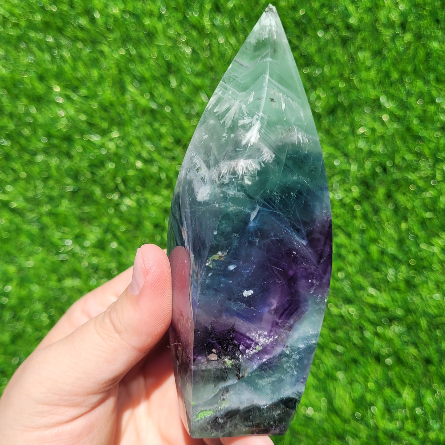 Snowflake Fluorite Crystal Flame, 5.1", 391g, Blue Feather Fluorite Flame (#D)