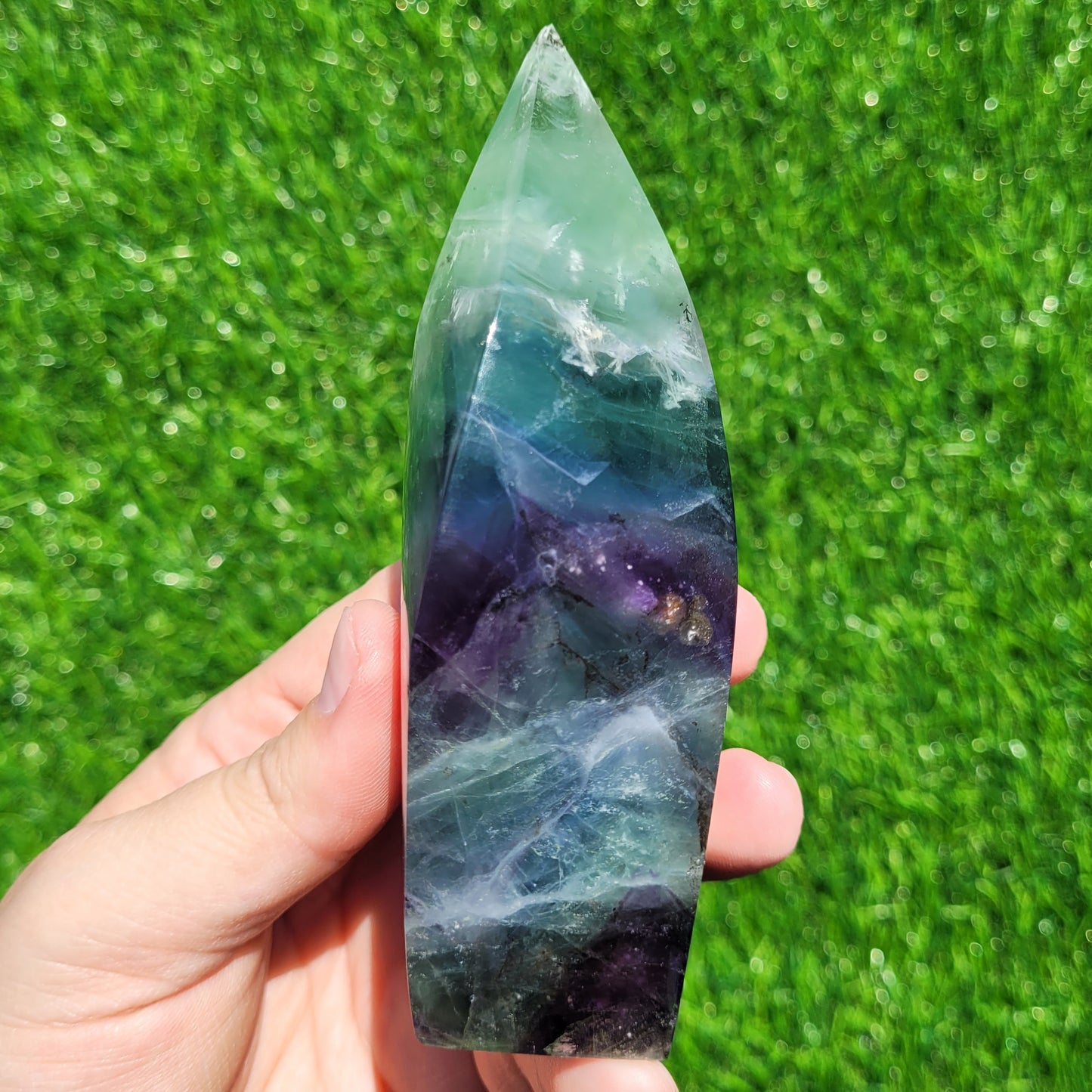 Snowflake Fluorite Crystal Flame, 5.1", 391g, Blue Feather Fluorite Flame (#D)