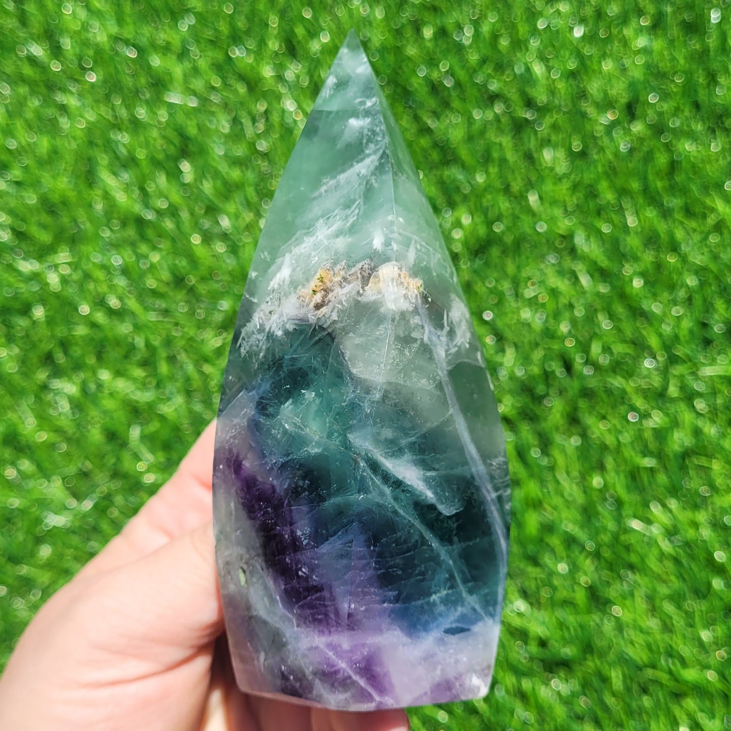 Snowflake Fluorite Crystal Flame, 5.1", 440g, Blue Feather Fluorite Flame (#H)