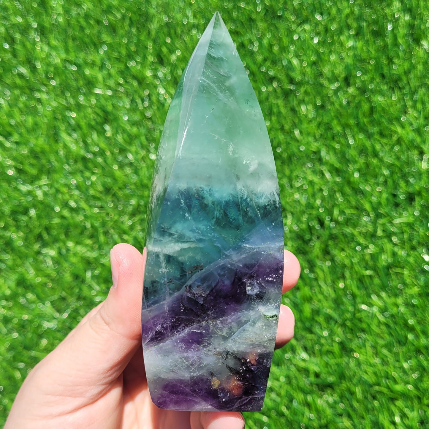 Snowflake Fluorite Crystal Flame, 5.1", 440g, Blue Feather Fluorite Flame (#H)