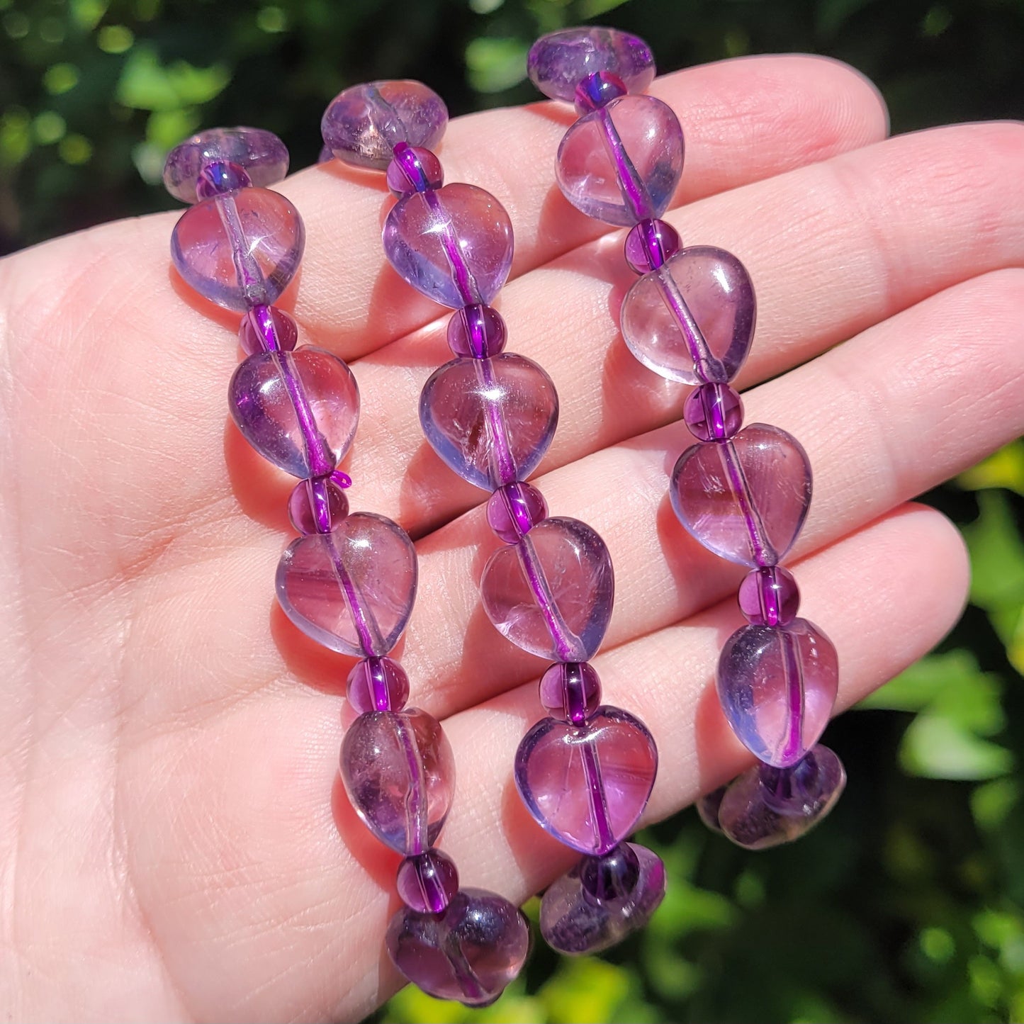 Amethyst Heart and Round Crystal Beaded Stretch Bracelet, 12.5mm and 5mm