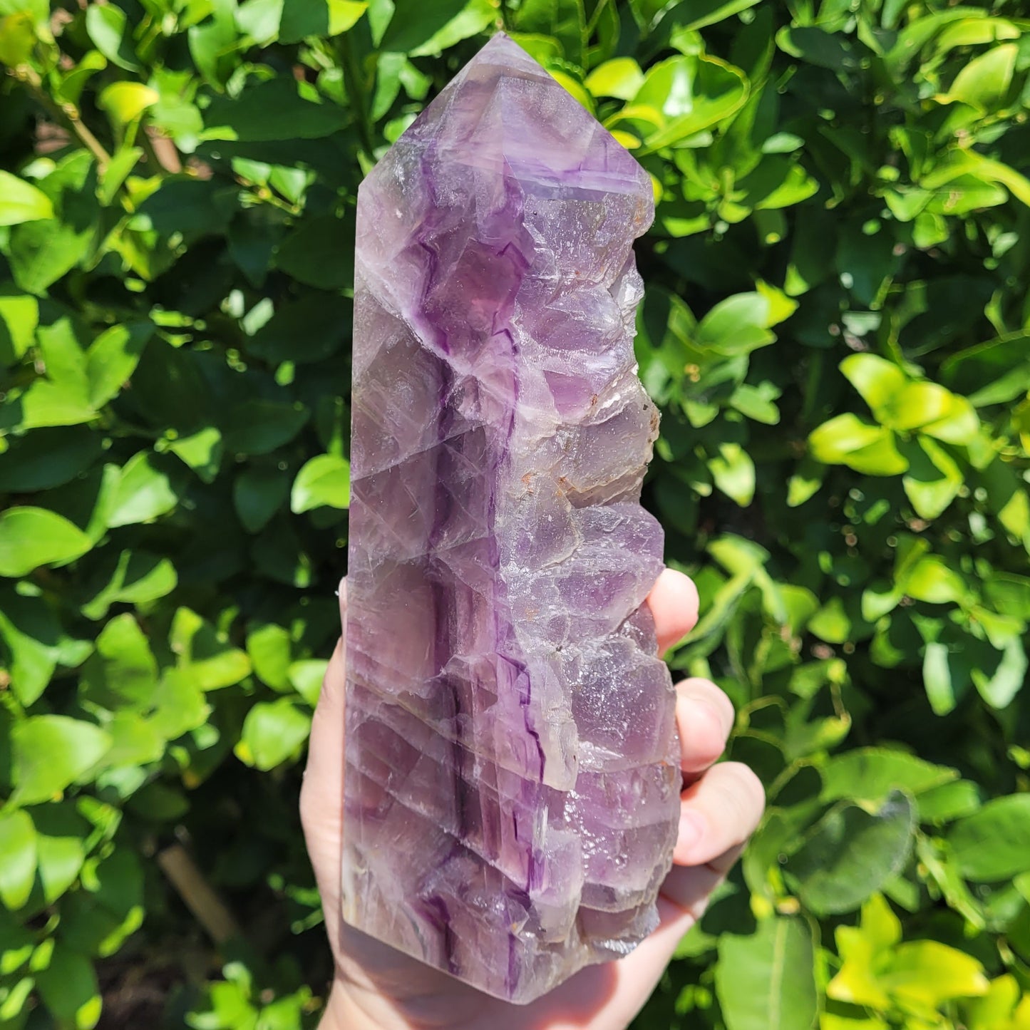 Large Raw Edge Purple Fluorite Crystal Tower, 1182g, 7.1"