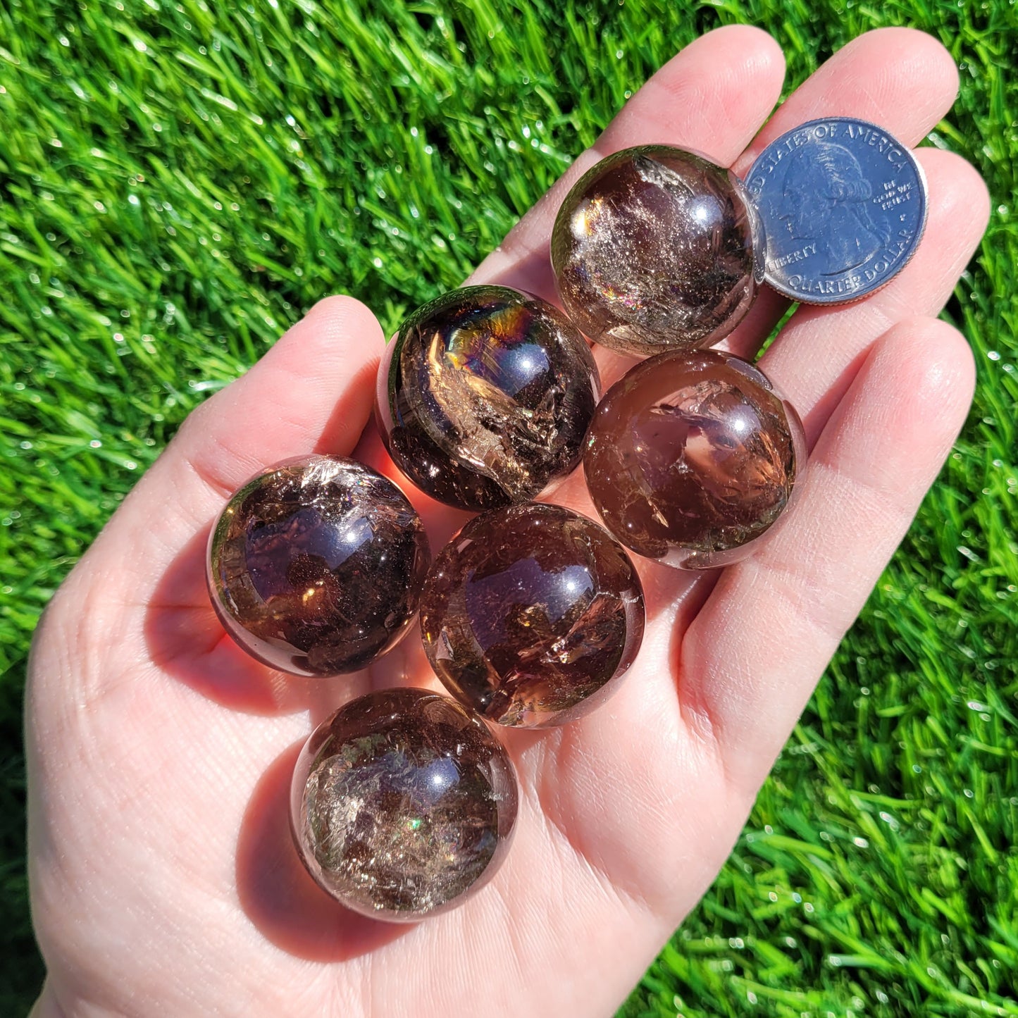 Smokey Quartz Mini Sphere with Rainbows, 1.1" to 1.2", 28mm to 29mm