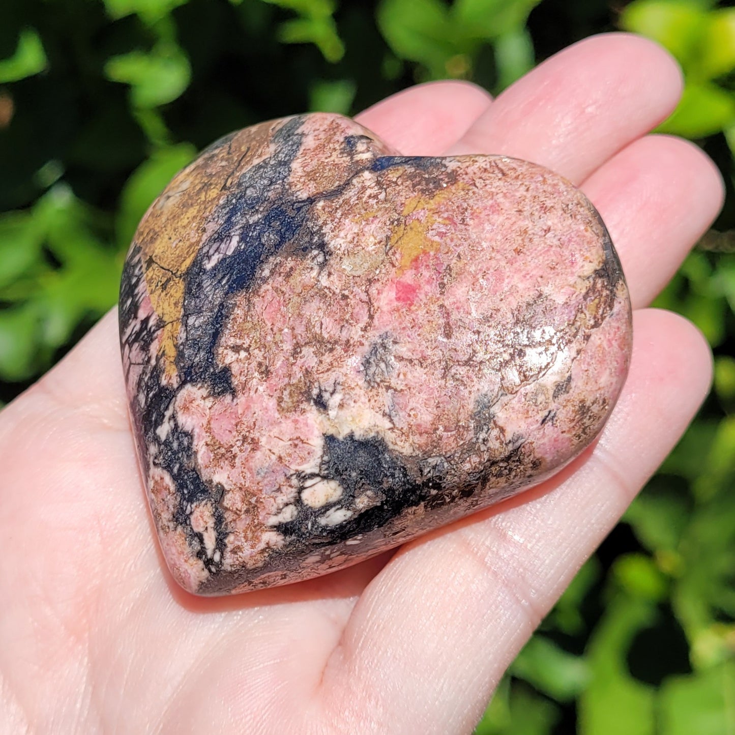 Rhodonite Heart Crystal, 2.5"x 2.3", 146 Grams