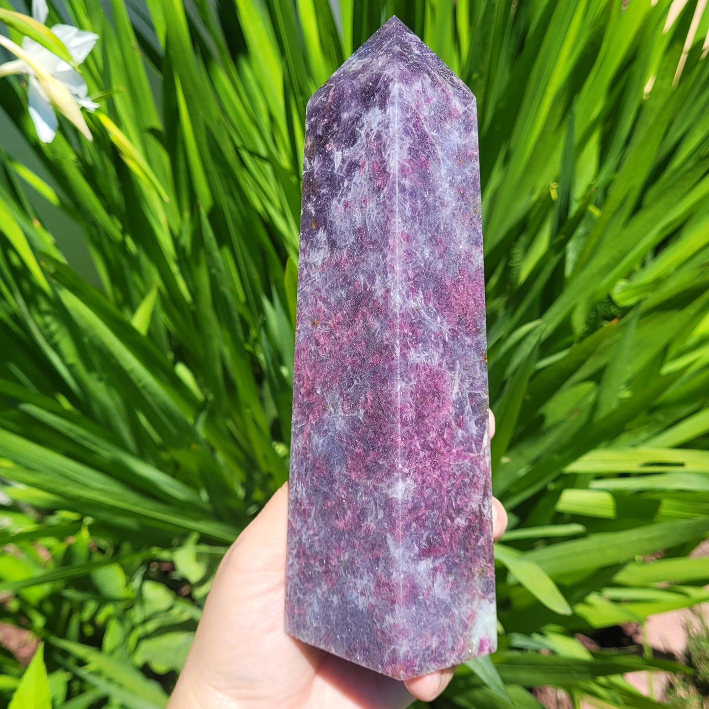 Unicorn Stone Crystal Tower, 7.3" Lepidolite and Pink Tourmaline