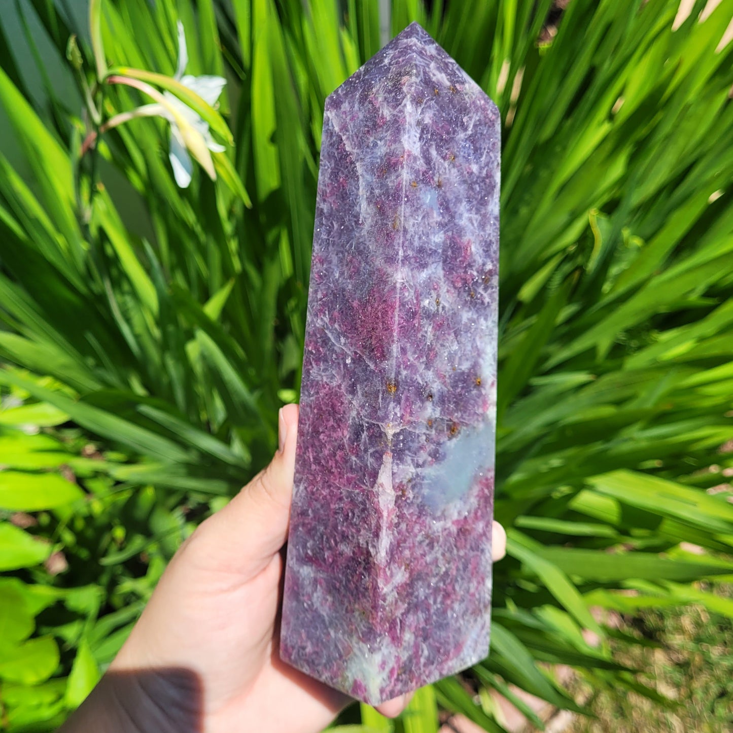 Unicorn Stone Crystal Tower, 7.3" Lepidolite and Pink Tourmaline