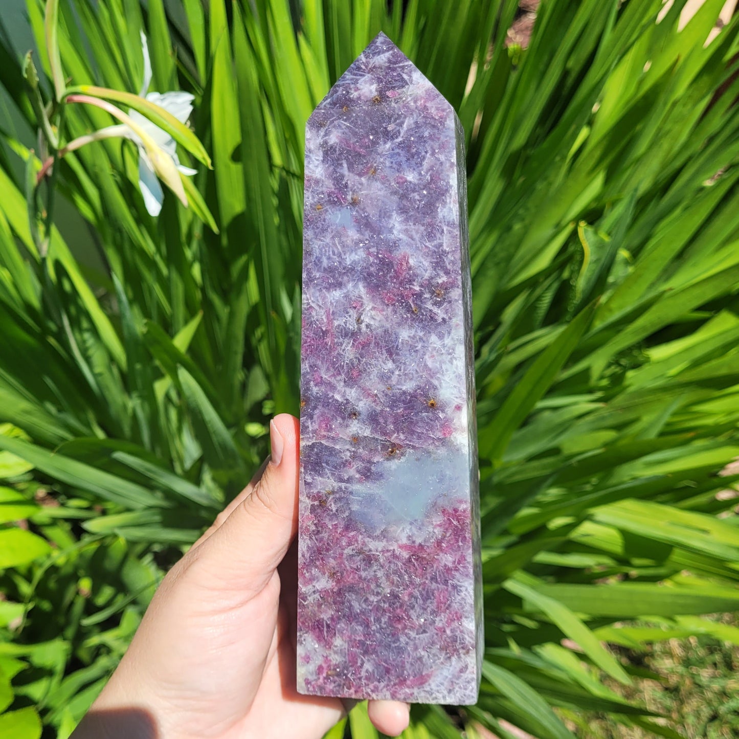 Unicorn Stone Crystal Tower, 7.3" Lepidolite and Pink Tourmaline