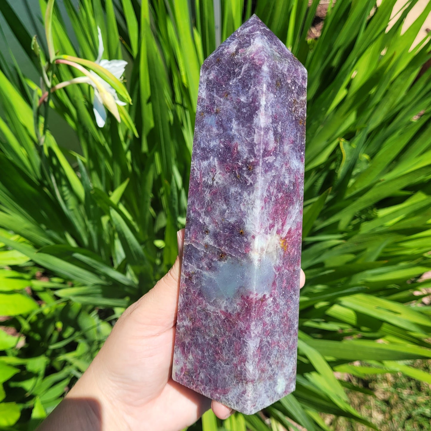 Unicorn Stone Crystal Tower, 7.3" Lepidolite and Pink Tourmaline