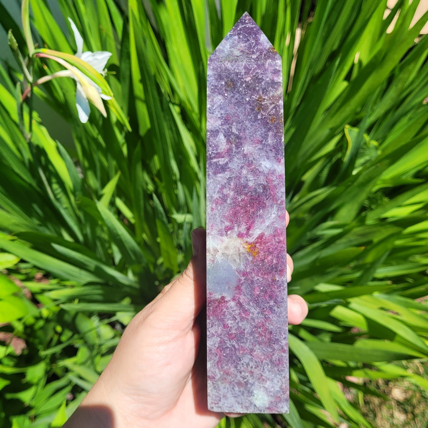 Unicorn Stone Crystal Tower, 7.3" Lepidolite and Pink Tourmaline