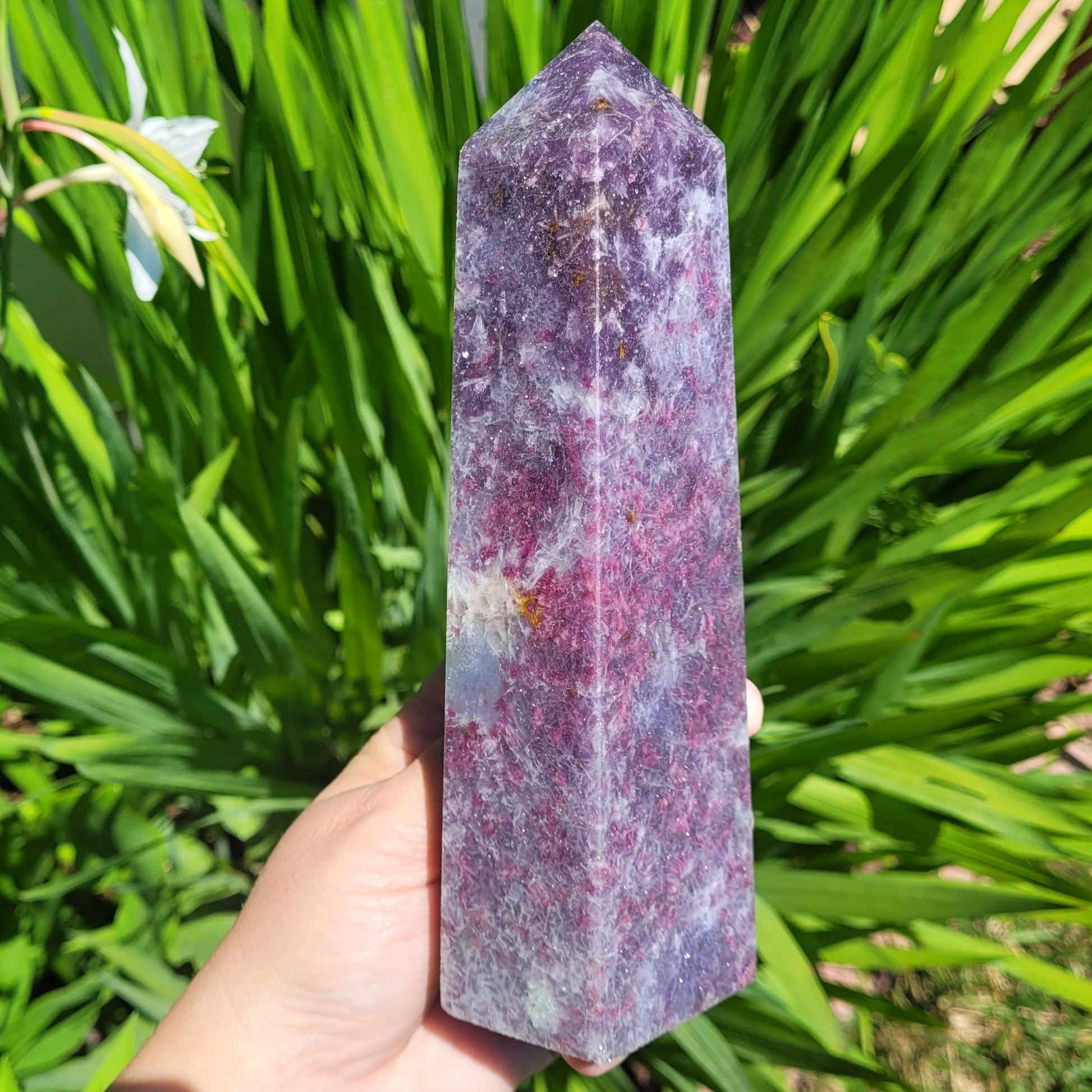 Unicorn Stone Crystal Tower, 7.3" Lepidolite and Pink Tourmaline