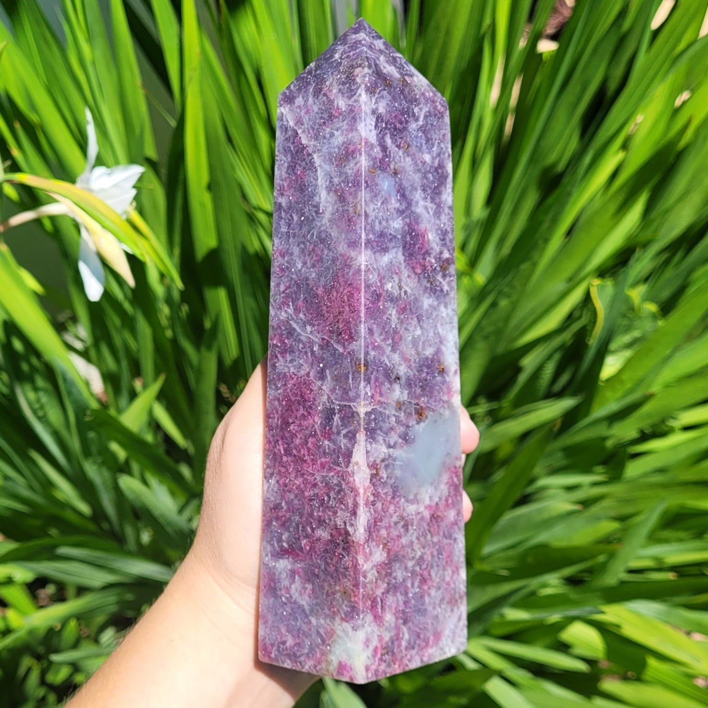 Unicorn Stone Crystal Tower, 7.3" Lepidolite and Pink Tourmaline, 899g