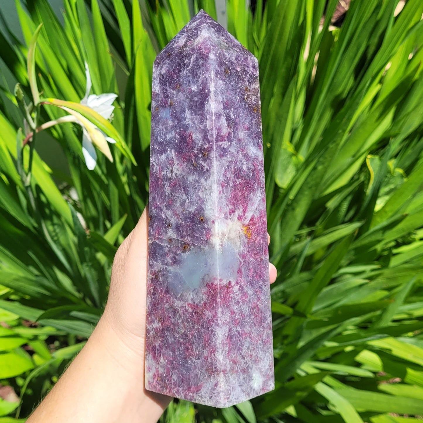 Unicorn Stone Crystal Tower, 7.3" Lepidolite and Pink Tourmaline, 899g