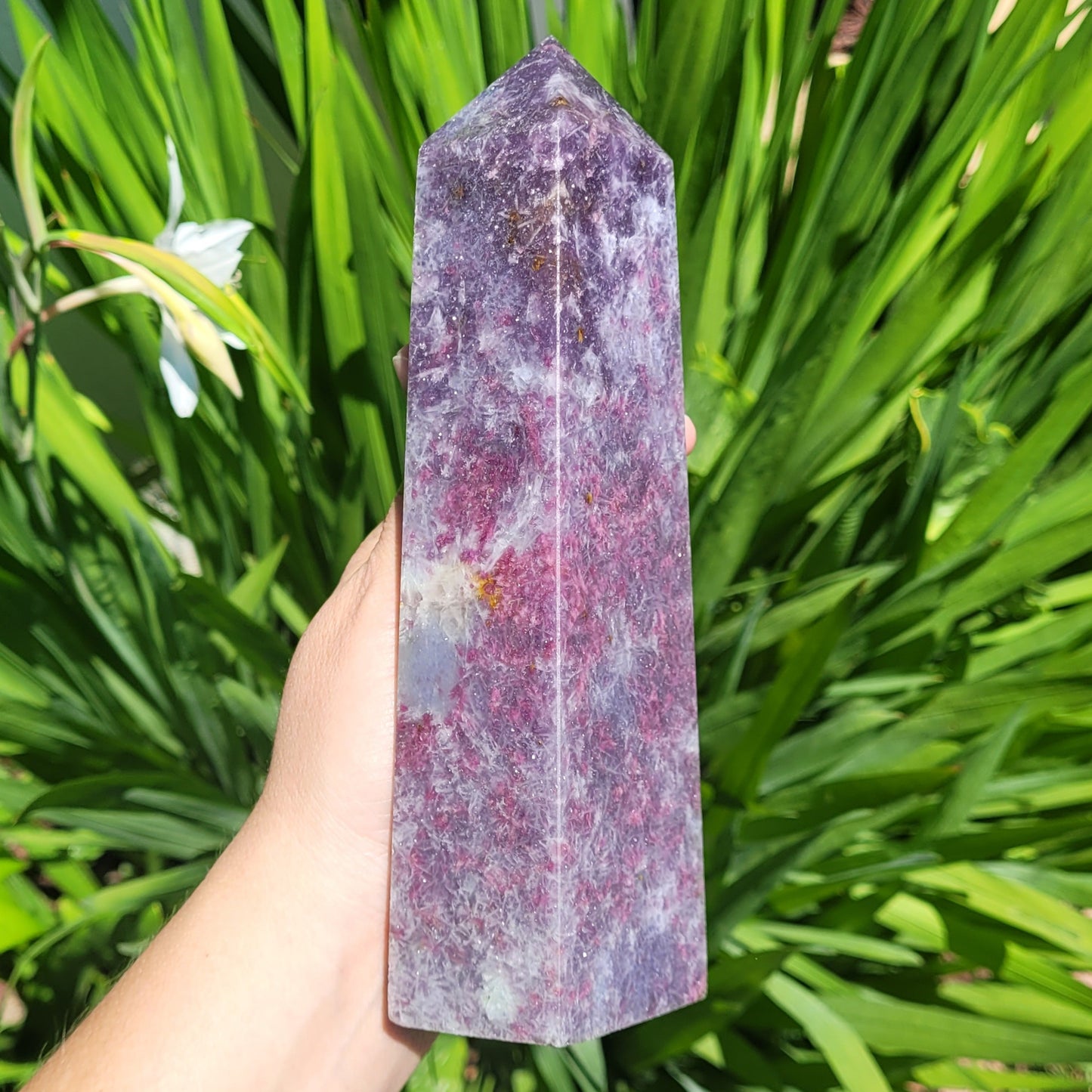 Unicorn Stone Crystal Tower, 7.3" Lepidolite and Pink Tourmaline, 899g