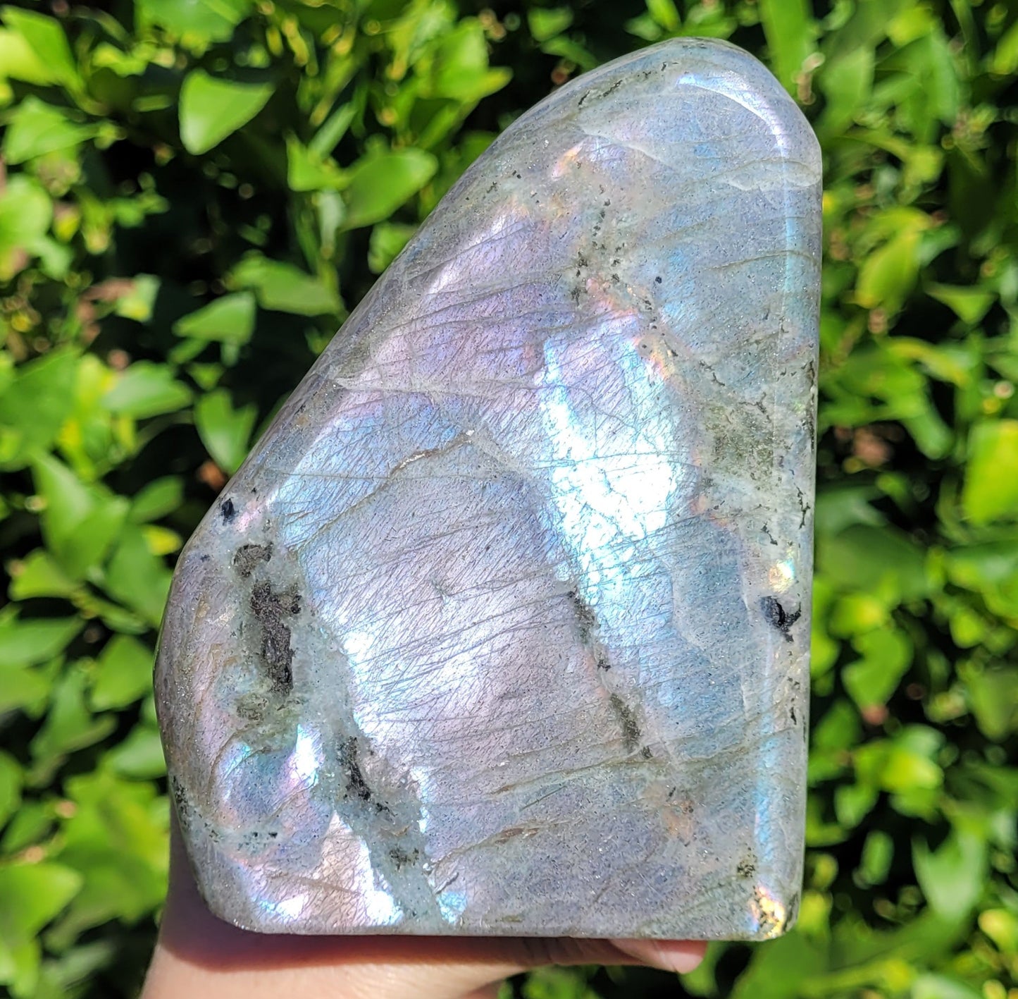 Purple Labradorite Freeform Crystal, 2.2LB, 992g, Purple Blue and Orange Flash, 4.6" x 3.5" x 2.1"