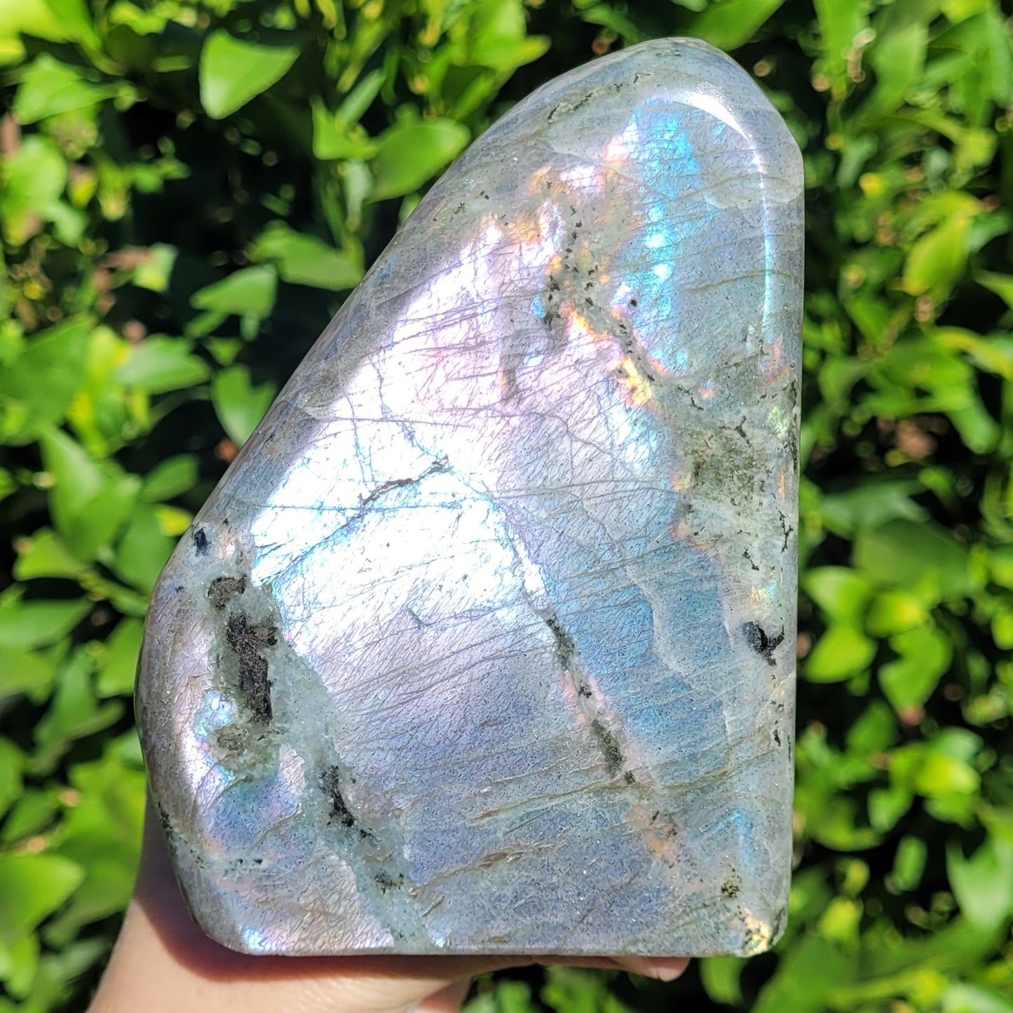 Purple Labradorite Freeform Crystal, 2.2LB, 992g, Purple Blue and Orange Flash, 4.6" x 3.5" x 2.1"