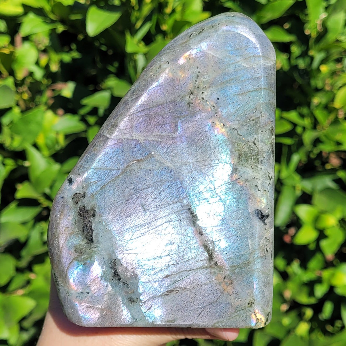 Purple Labradorite Freeform Crystal, 2.2LB, 992g, Purple Blue and Orange Flash, 4.6" x 3.5" x 2.1"