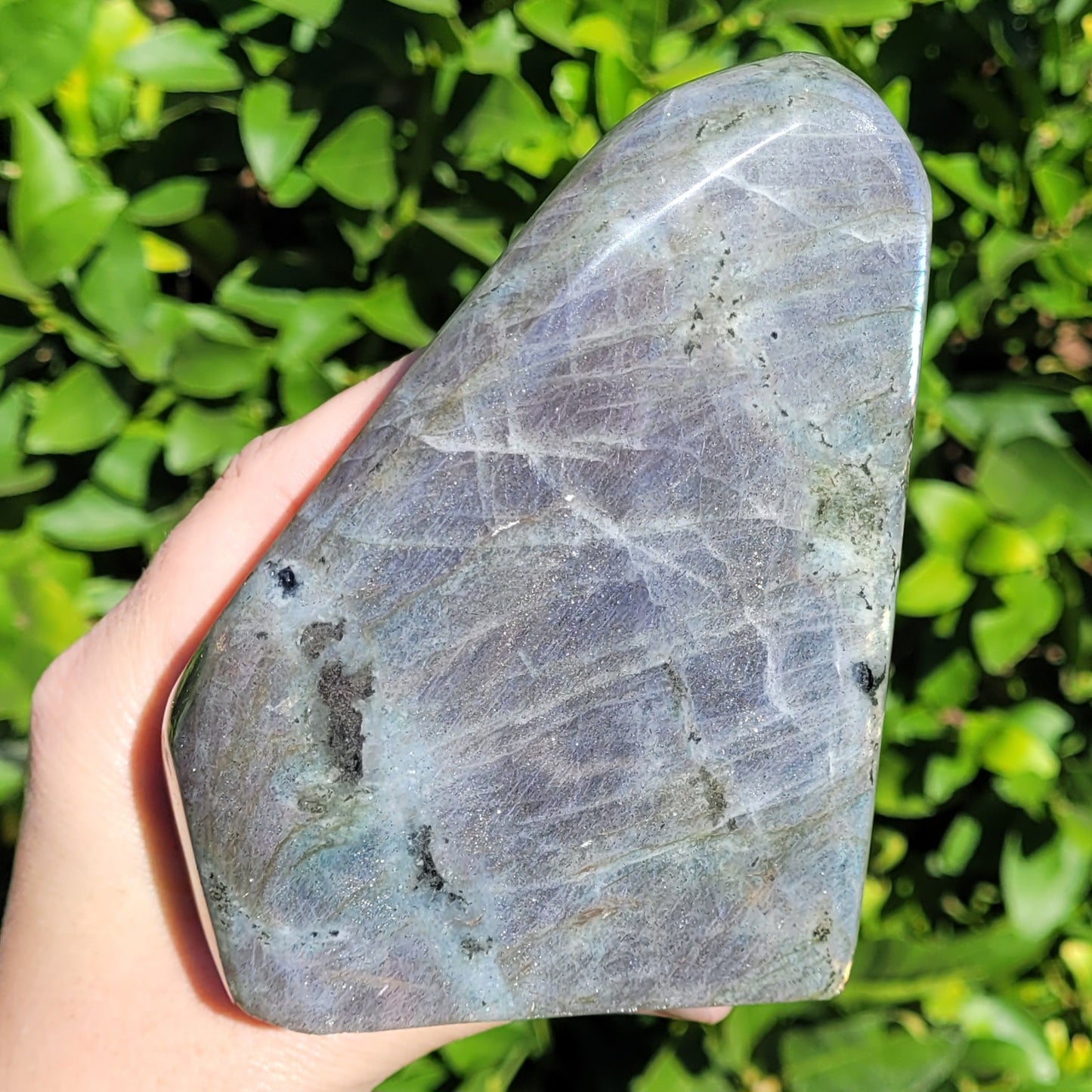 Purple Labradorite Freeform Crystal, 2.2LB, 992g, Purple Blue and Orange Flash, 4.6" x 3.5" x 2.1"