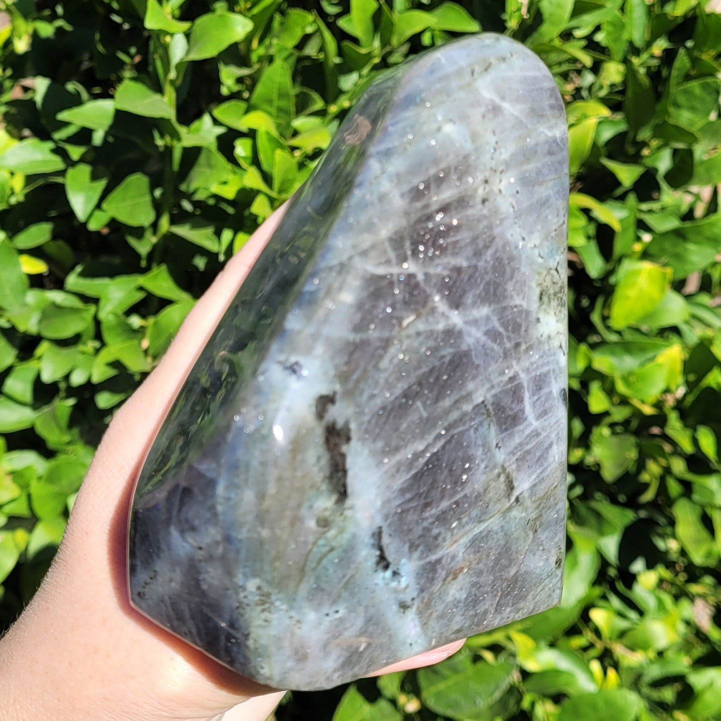 Purple Labradorite Freeform Crystal, 2.2LB, 992g, Purple Blue and Orange Flash, 4.6" x 3.5" x 2.1"