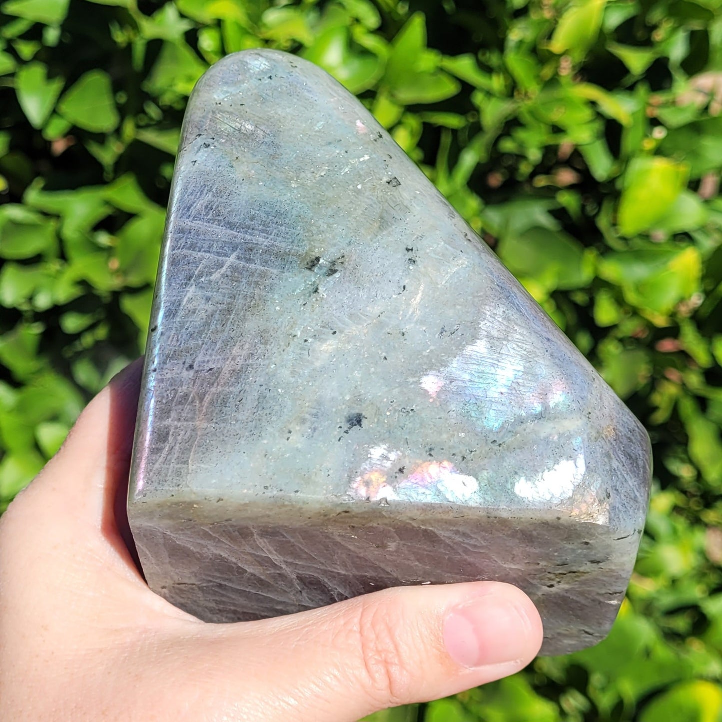 Purple Labradorite Freeform Crystal, 2.2LB, 992g, Purple Blue and Orange Flash, 4.6" x 3.5" x 2.1"