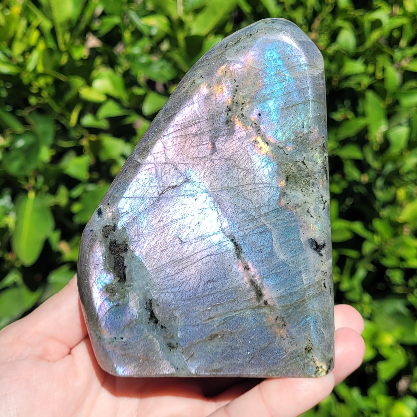 Purple Labradorite Freeform Crystal, 2.2LB, 992g, Purple Blue and Orange Flash, 4.6" x 3.5" x 2.1"