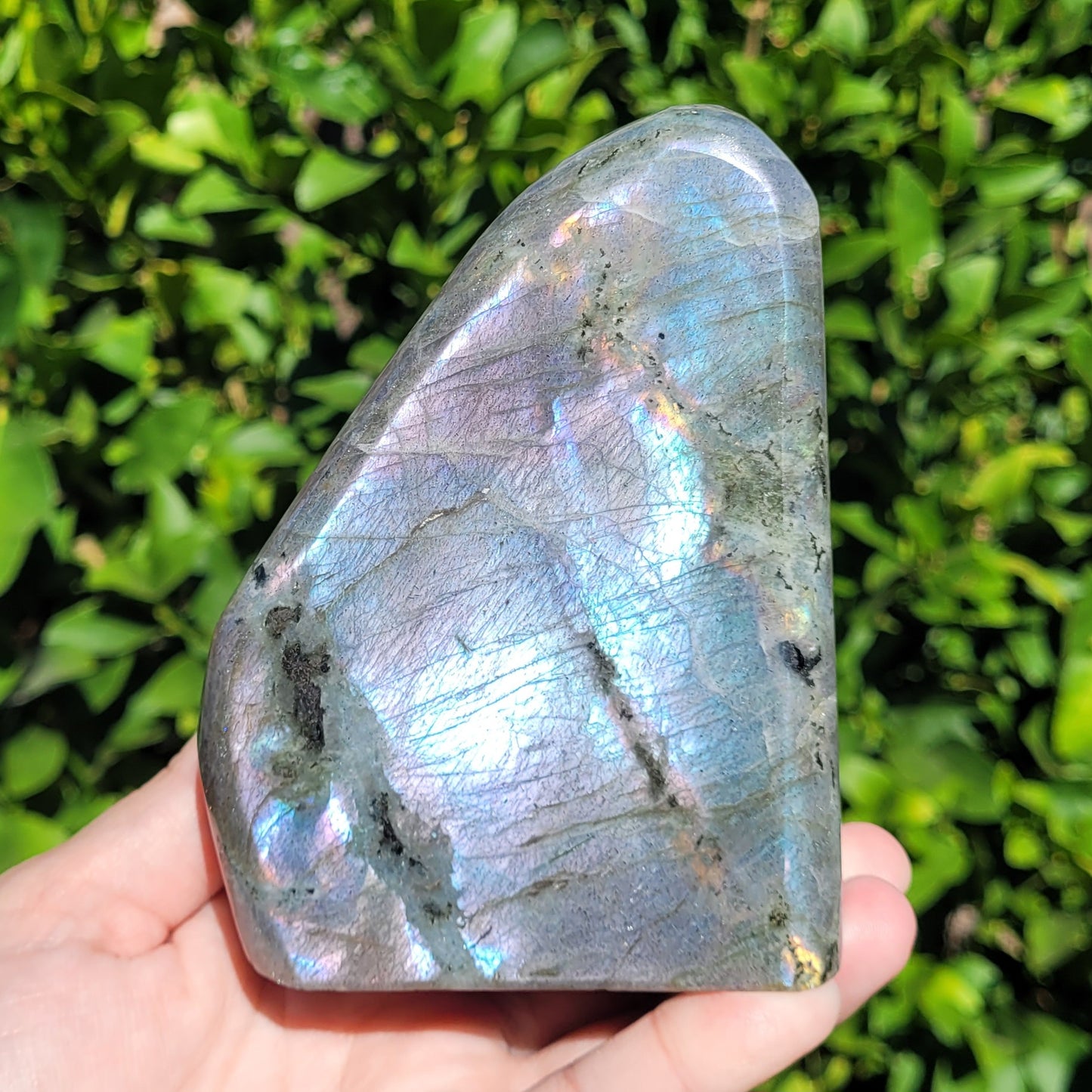 Purple Labradorite Freeform Crystal, 2.2LB, 992g, Purple Blue and Orange Flash, 4.6" x 3.5" x 2.1"