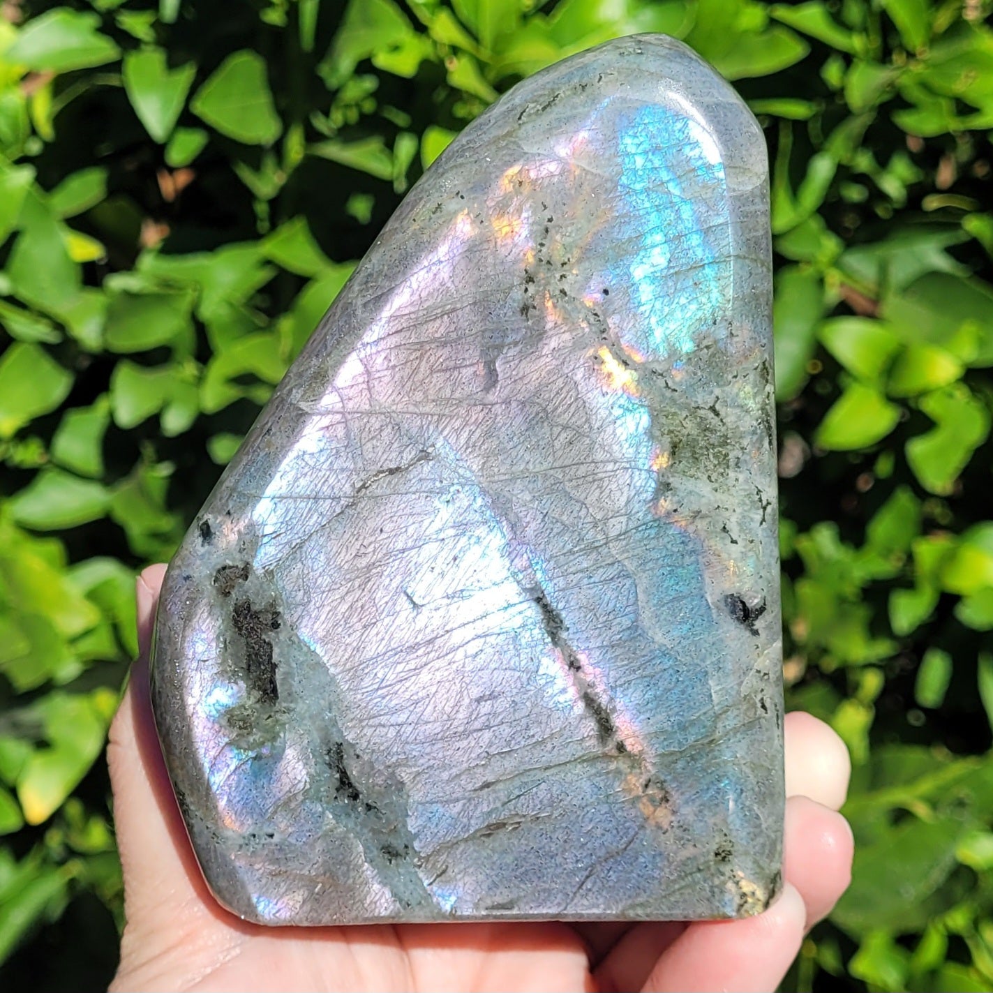 Purple Labradorite Freeform Crystal, 2.2LB, 992g, Purple Blue and Orange Flash, 4.6" x 3.5" x 2.1"