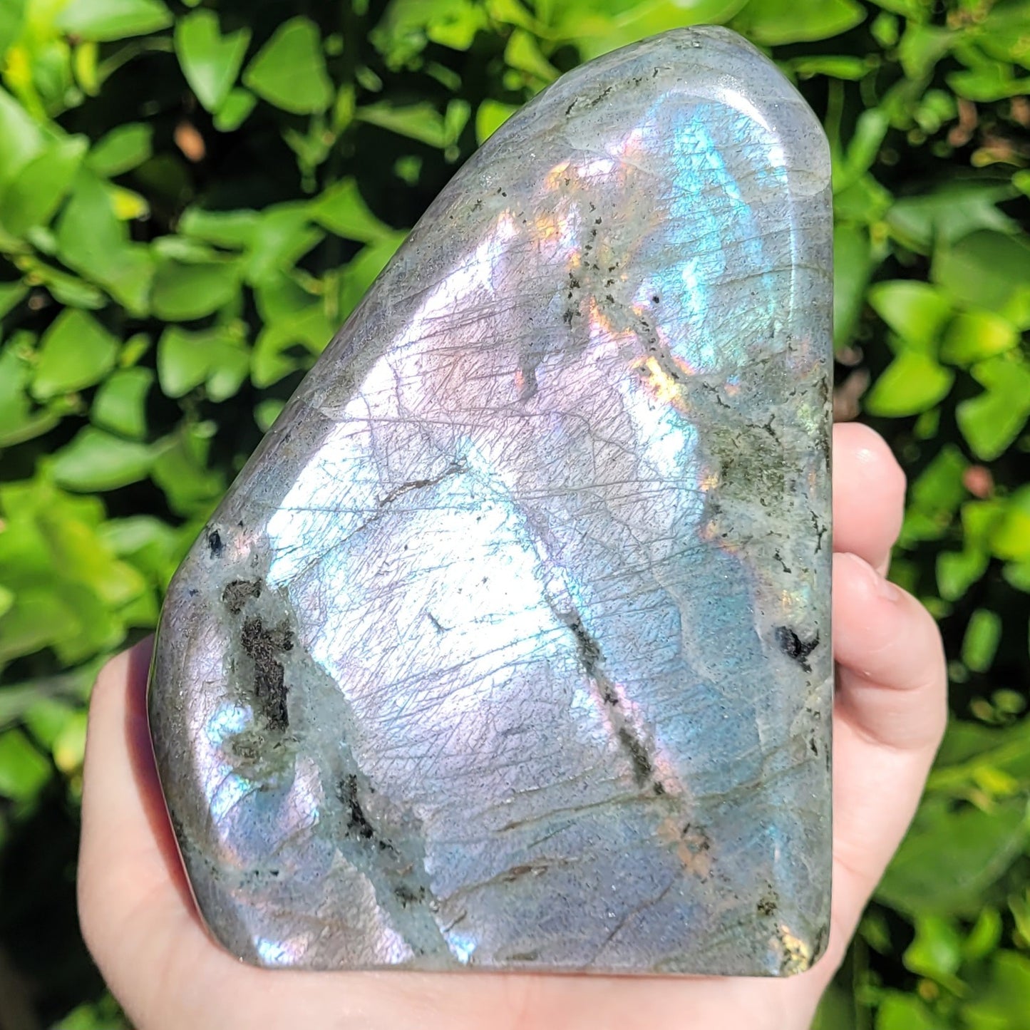 Purple Labradorite Freeform Crystal, 2.2LB, 992g, Purple Blue and Orange Flash, 4.6" x 3.5" x 2.1"