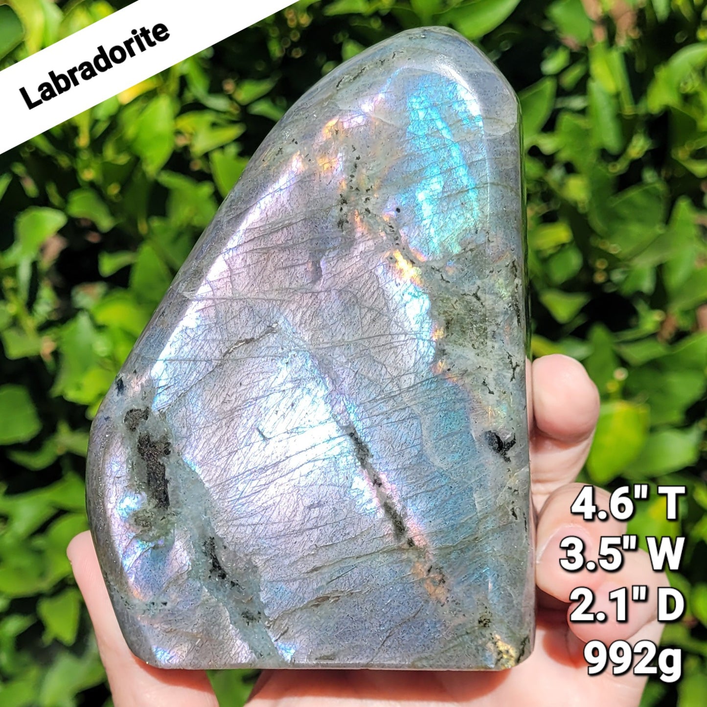 Purple Labradorite Freeform Crystal, 2.2LB, 992g, Purple Blue and Orange Flash, 4.6" x 3.5" x 2.1"