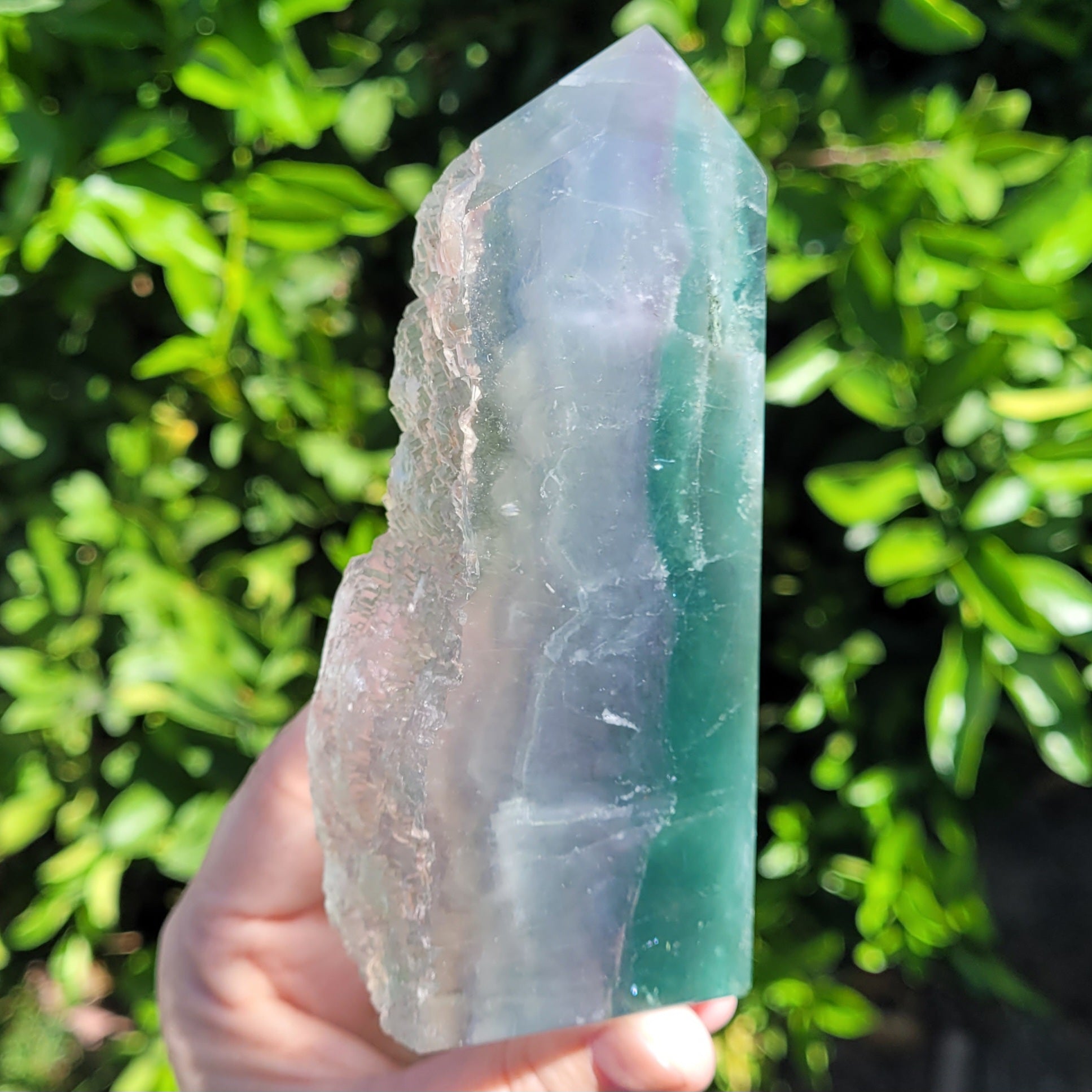 Blue Green Fluorite Tower with Raw Edge