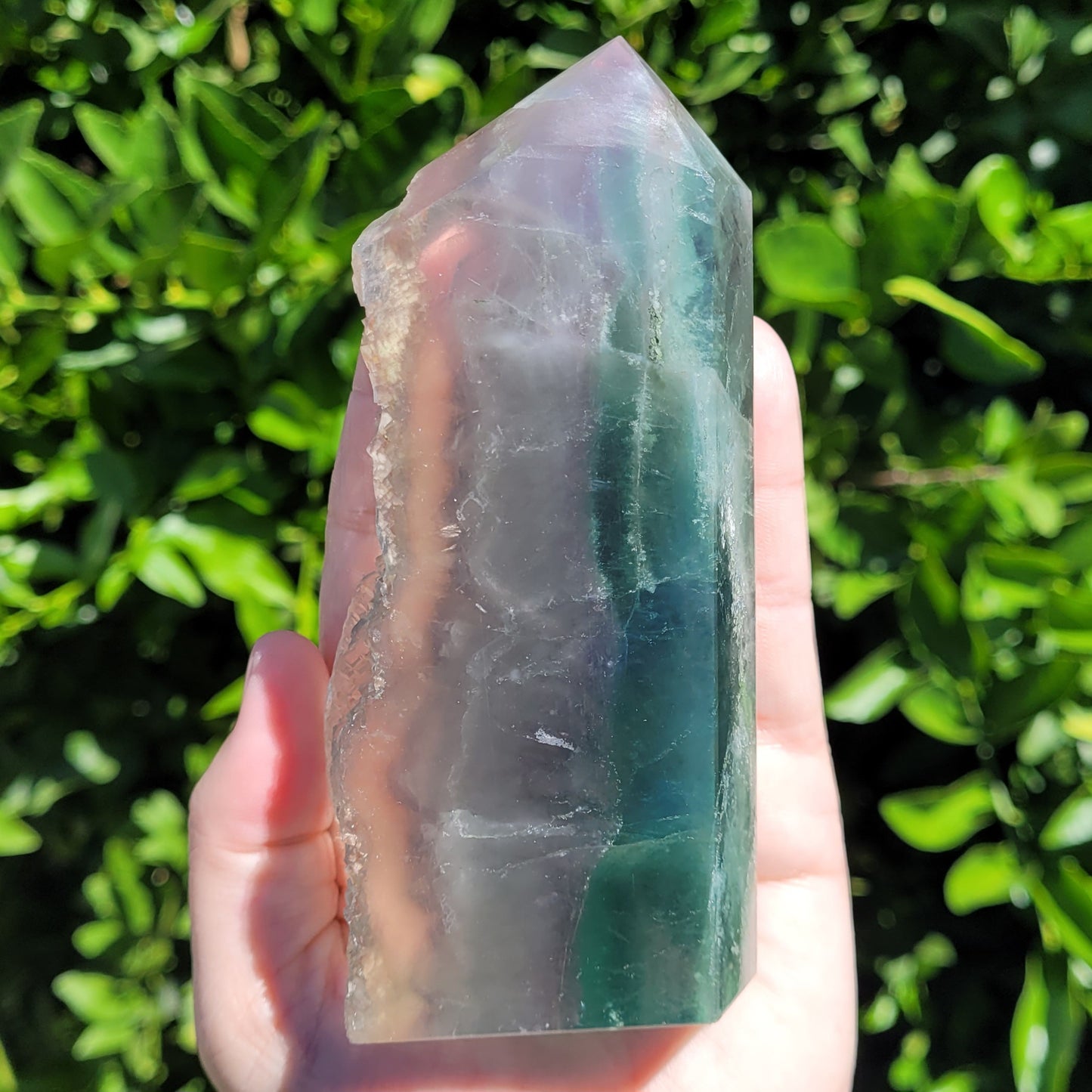 Blue Green Fluorite Tower with Raw Edge