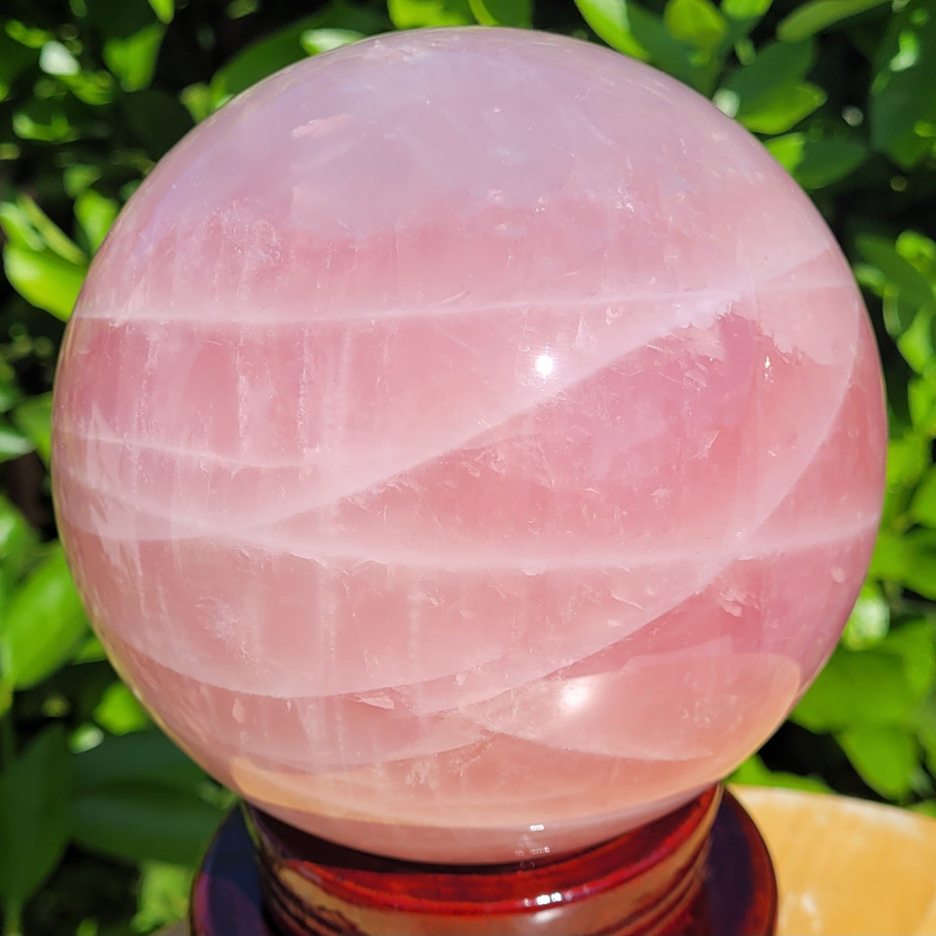 Large pink Rose Quartz crystal sphere