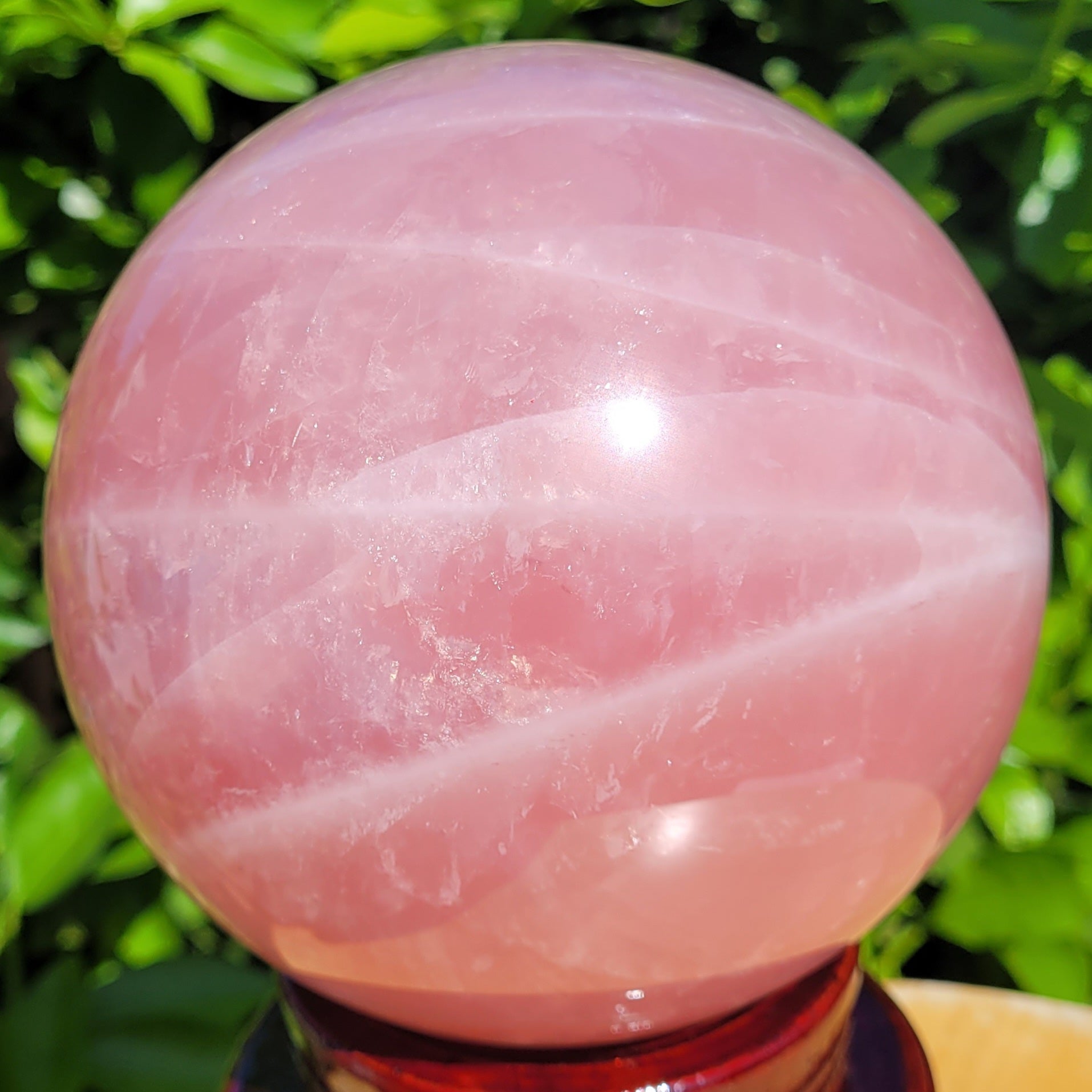 Large pink Rose Quartz crystal sphere