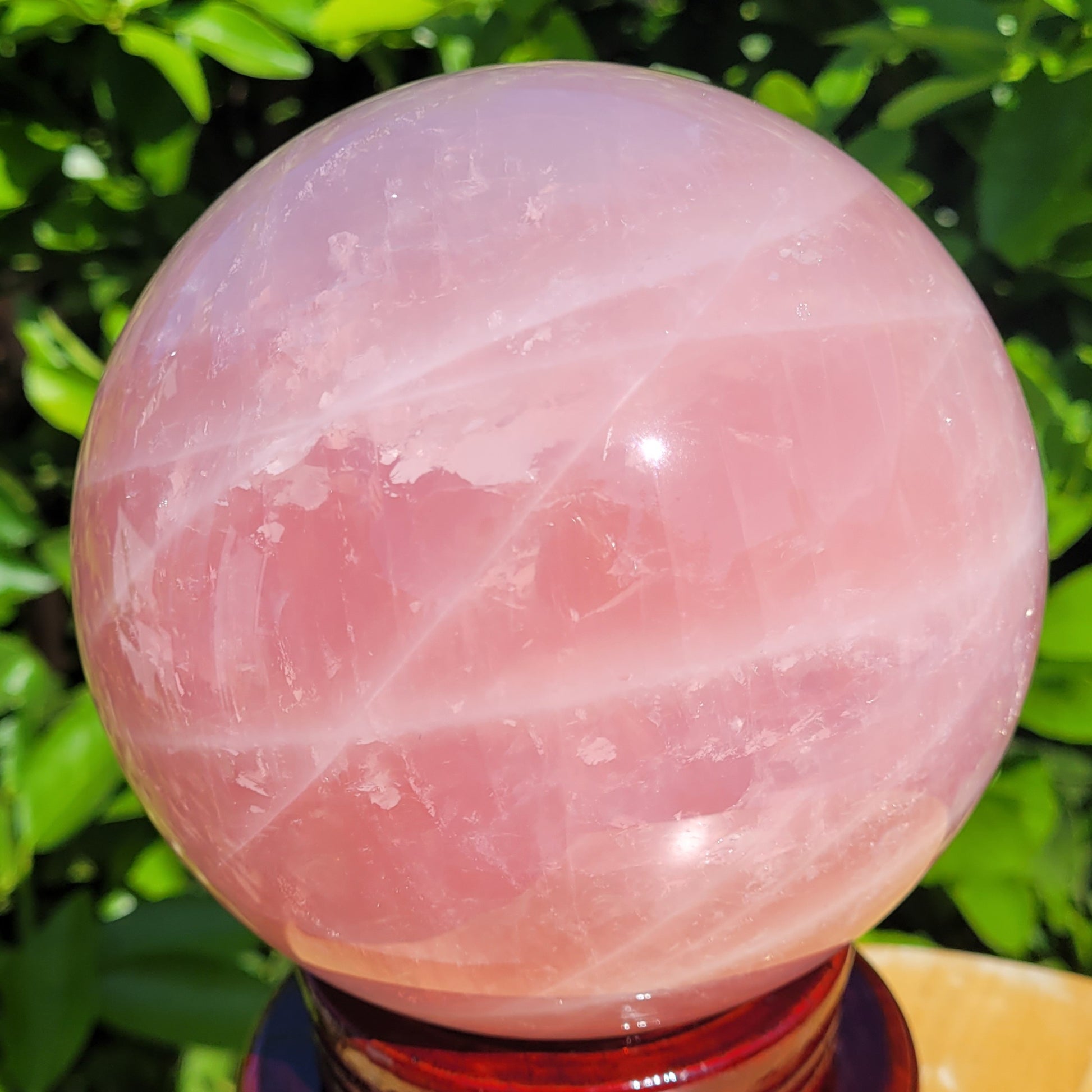 Large pink Rose Quartz crystal sphere