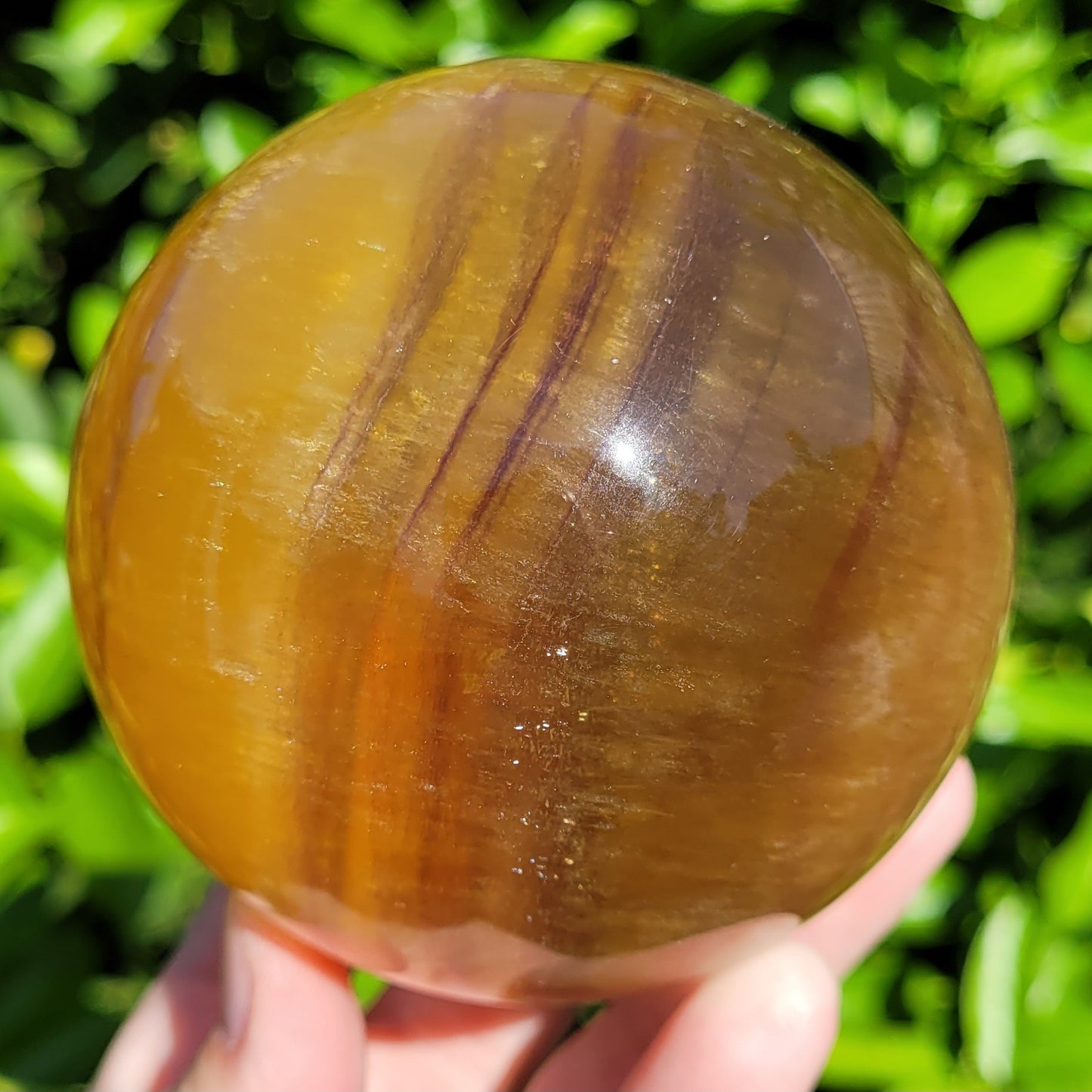 Yellow Banded Fluorite Crystal Sphere, 1174g, 3.6", 90mm