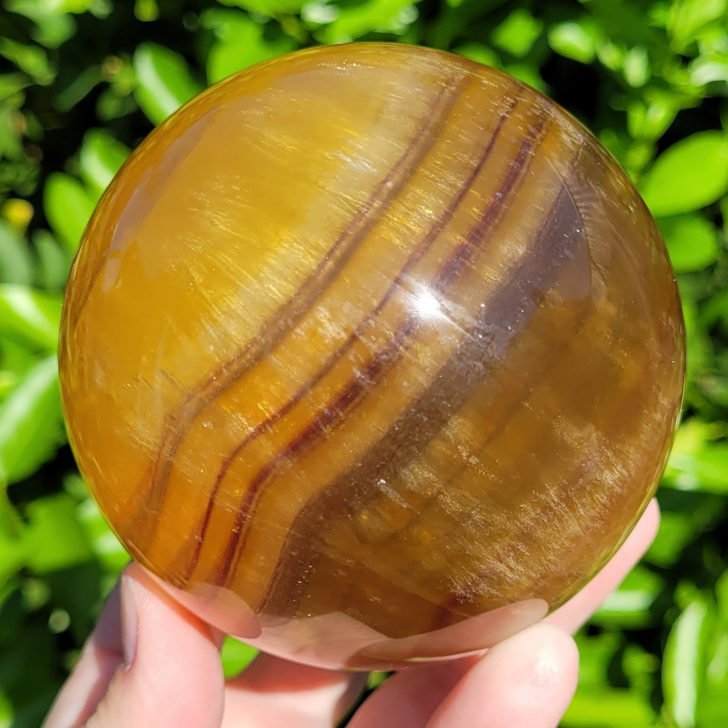 Yellow Banded Fluorite Crystal Sphere, 1174g, 3.6", 90mm