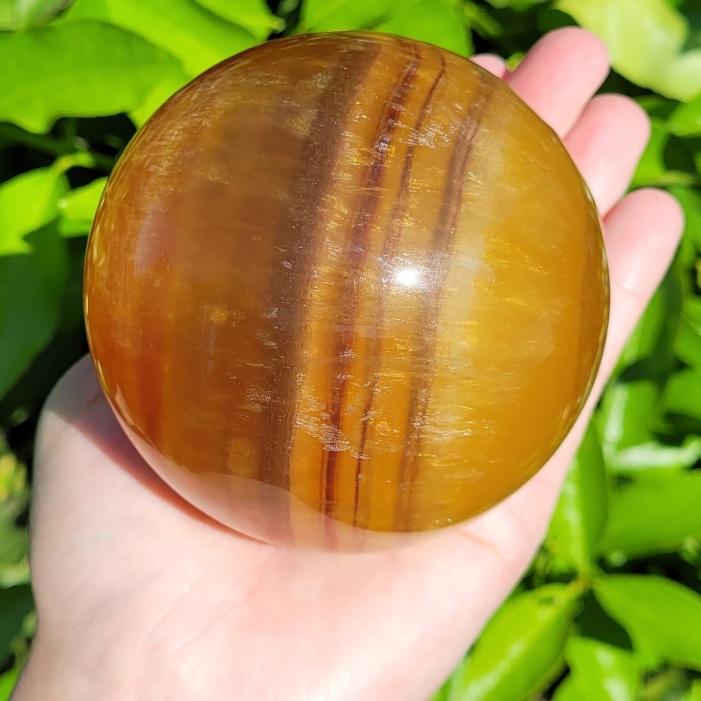 Yellow Banded Fluorite Crystal Sphere, 1174g, 3.6", 90mm