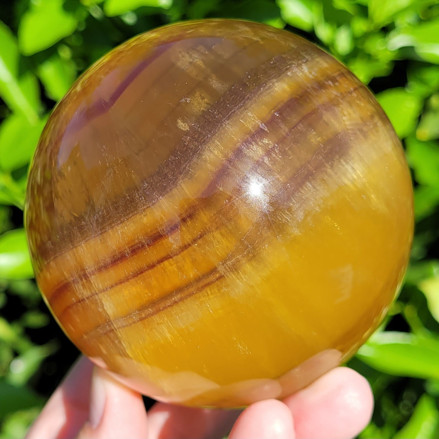 Yellow Banded Fluorite Crystal Sphere, 1174g, 3.6", 90mm